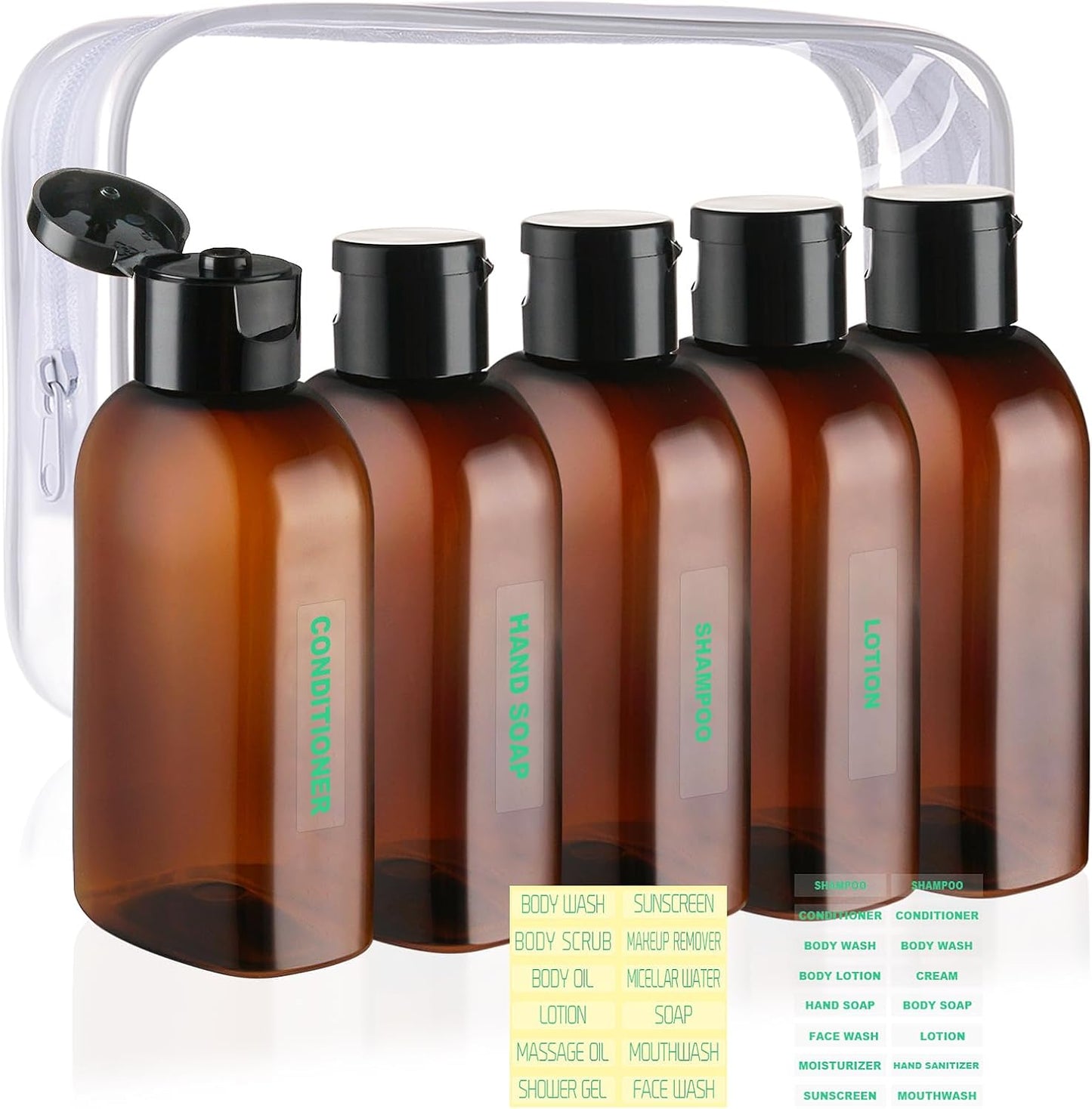 Travel Bottles for Toiletries - 5 Pack 3.4oz TSA Approved | Leak-Proof Squeeze Containers in Brown