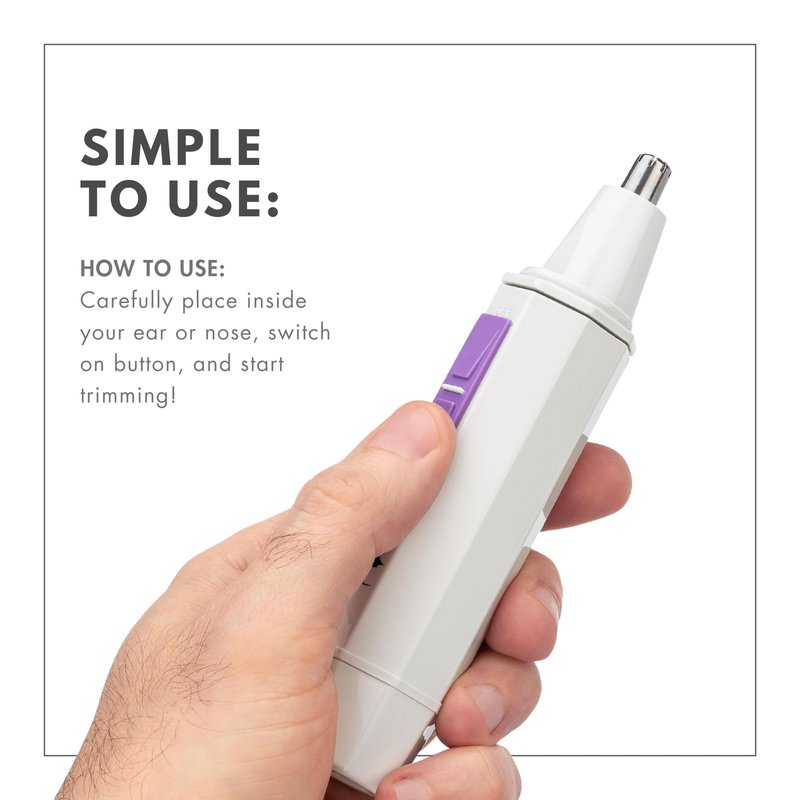 ToiletTree Products Water Resistant White Nose and Ear Hair Trimmer with LED Light