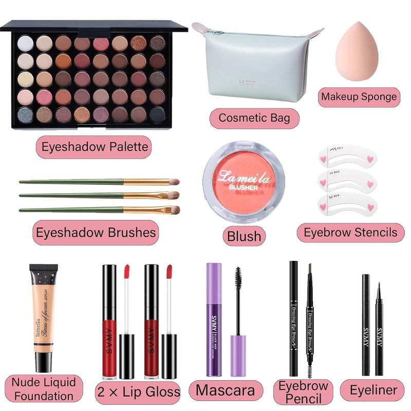 Makeup Set for Women - Complete Makeup Kit for Beginners & Pros | Travel-Friendly Essentials, Eyeshadow Palette & Lip Gloss
