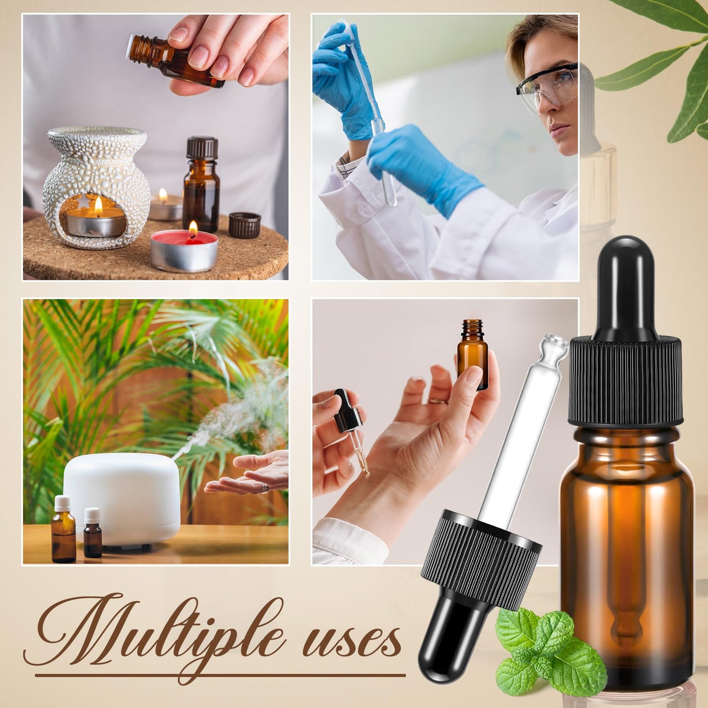 Lallisa 200 Pack Essential Oil Dropper Bottle 10 ml (1/3 Oz) Glass Dropper Bottles DIY for DIY Essential Oil Perfume with Funnels Pipettes Labels for Bathrooms, Hotels, Labs (Amber)