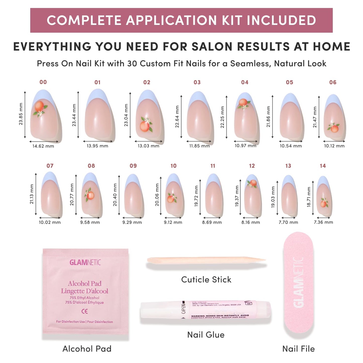 Glamnetic Press On Nails - Medium Oval Blue French Tip Nails | Salon Quality Summer Design | 15 Sizes - 30 Nail Kit with Glue