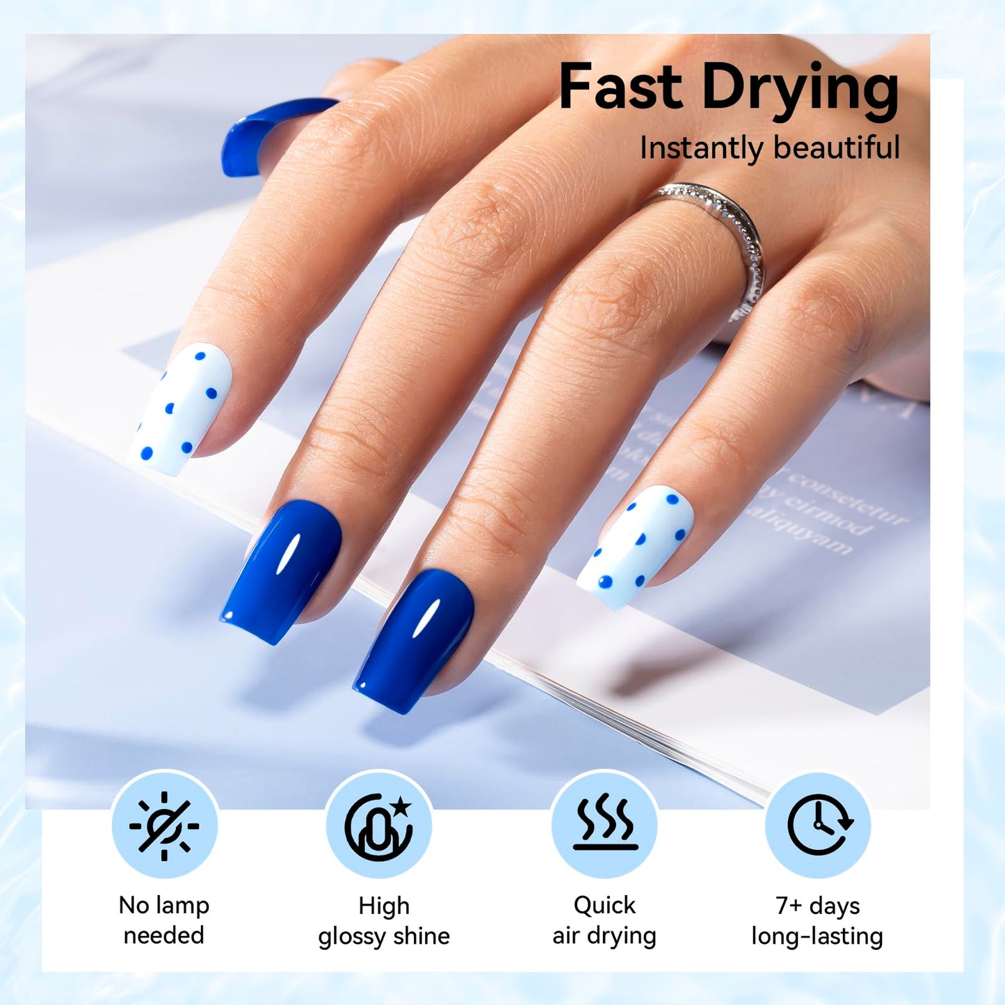 Nailshion Blue Nail Polish Set: 6 Colors Light Navy Royal Teal Ocean Baby Blue Collection Toe Fingernail Polish, Quick Dry Non Gel, High Gloss Shine, Summer Nail Art Gift for Women Girls
