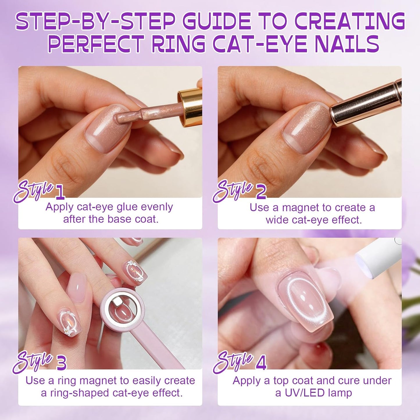 Cat Eye Nail Magnet Tool - 3 Pcs Ring-Shaped Design for Stunning Nail Art | Portable 2-in-1 Circle & Y Shape