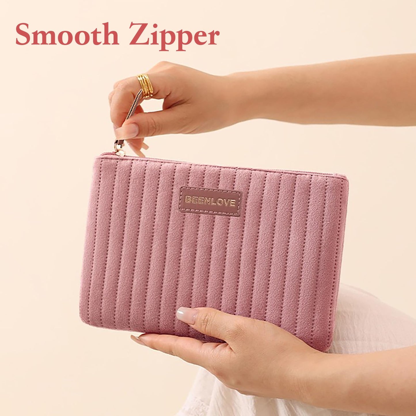 Duleylv Makeup Bag for Purse Small Cosmetic Bag Small Makeup Pouch with Zipper Soft Makeup Organizer Bag for Women Pink