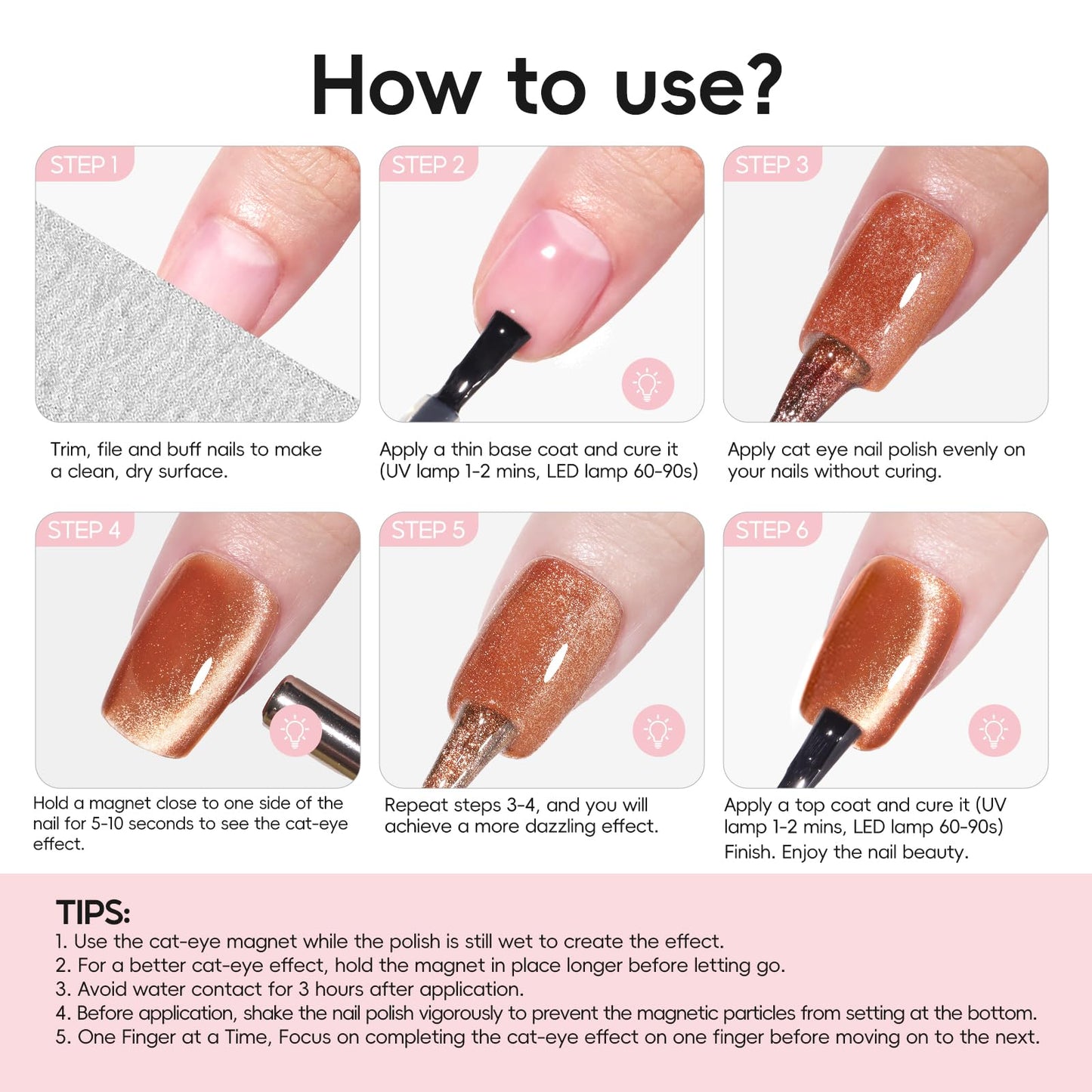 PEACECOLOR Brown Cat Eye Gel Nail Polish Set, 6pcs10ML Brown Red Milky Pink Nude Fall Jelly Gel Manicure Kit Nail Art DIY at Home Gifts for Women