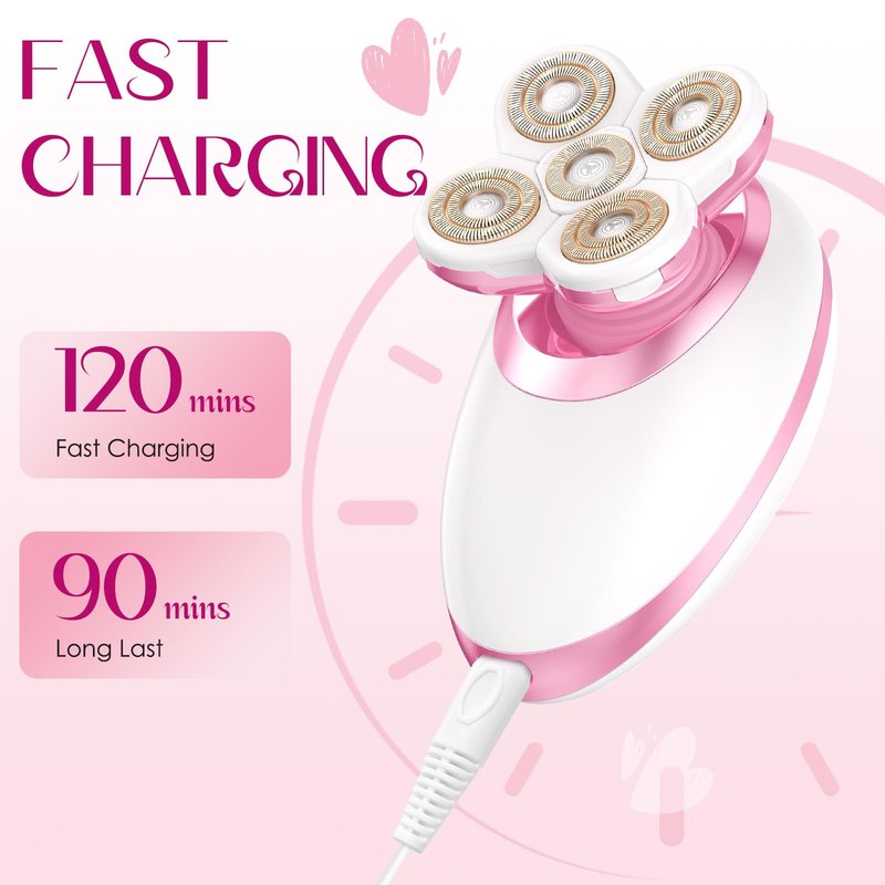 Electric Razors for Women Legs, Flawless Electric Shaver for Women, Rechargeable Waterproof Women's Electric Trimmer for Arms Legs Underarms and Pubic Area (Pink)