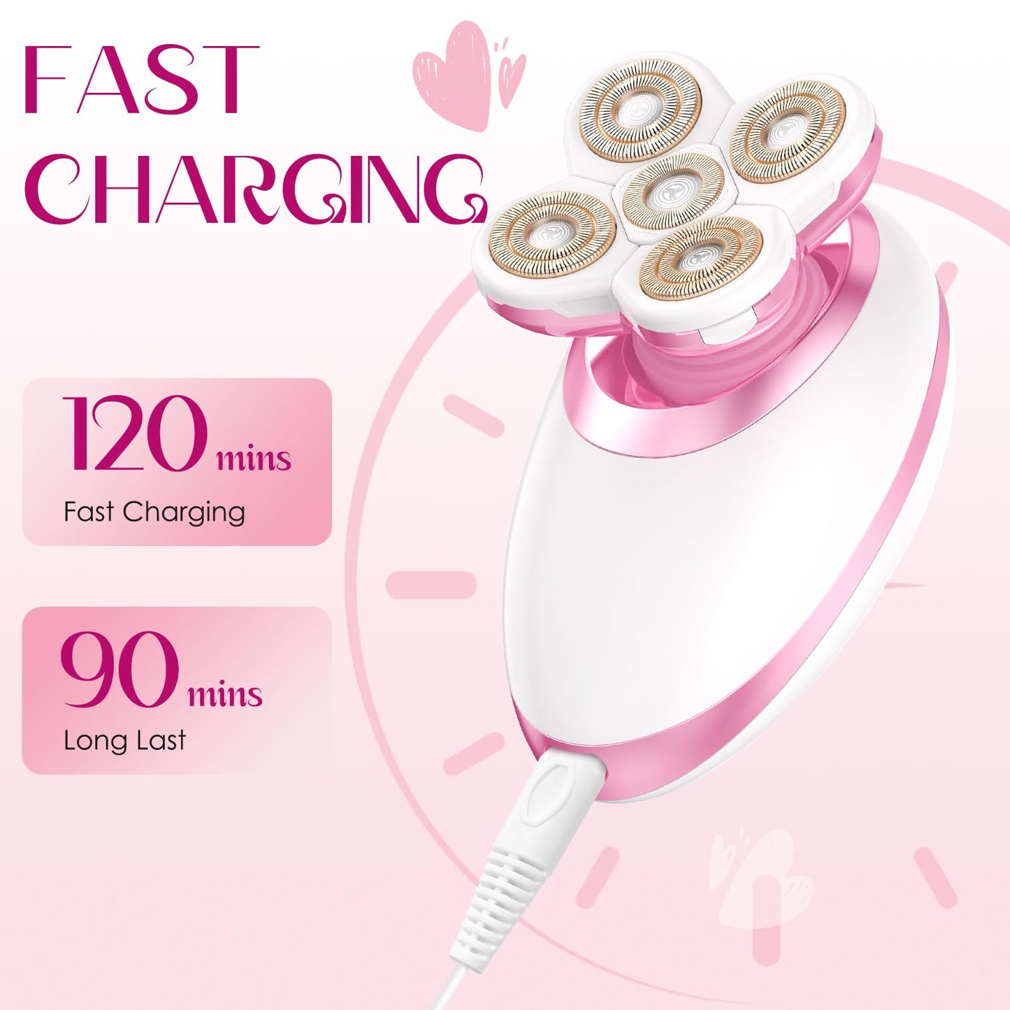 Electric Razors for Women Legs, Flawless Electric Shaver for Women, Rechargeable Waterproof Women's Electric Trimmer for Arms Legs Underarms and Pubic Area (Pink)