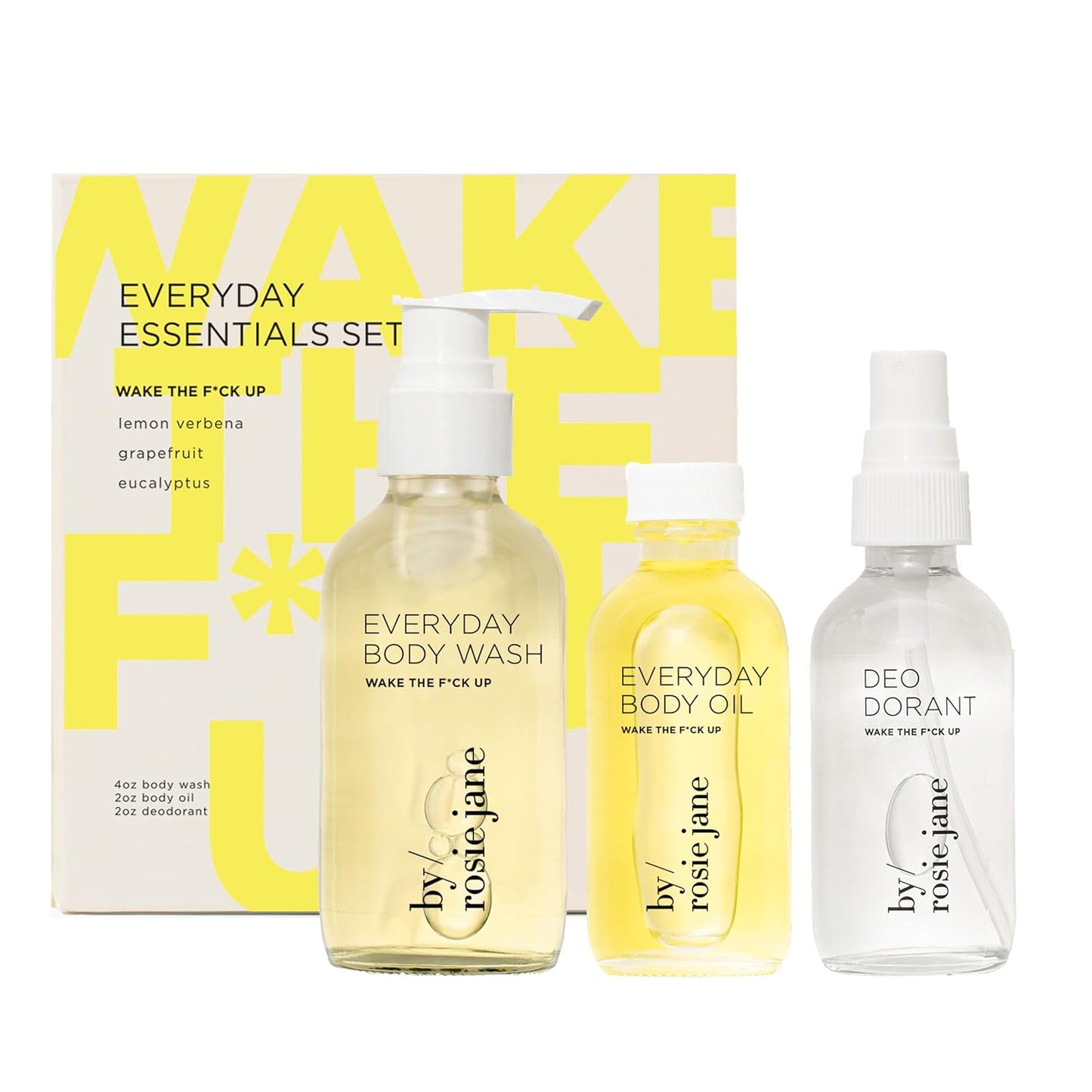Everyday Essentials Kit - Wake + Create Self-Care Set with Hydrating Body Wash, Deodorant Spray & Body Oil | Lemon Verbena, Grapefruit & Eucalyptus (3 Count)