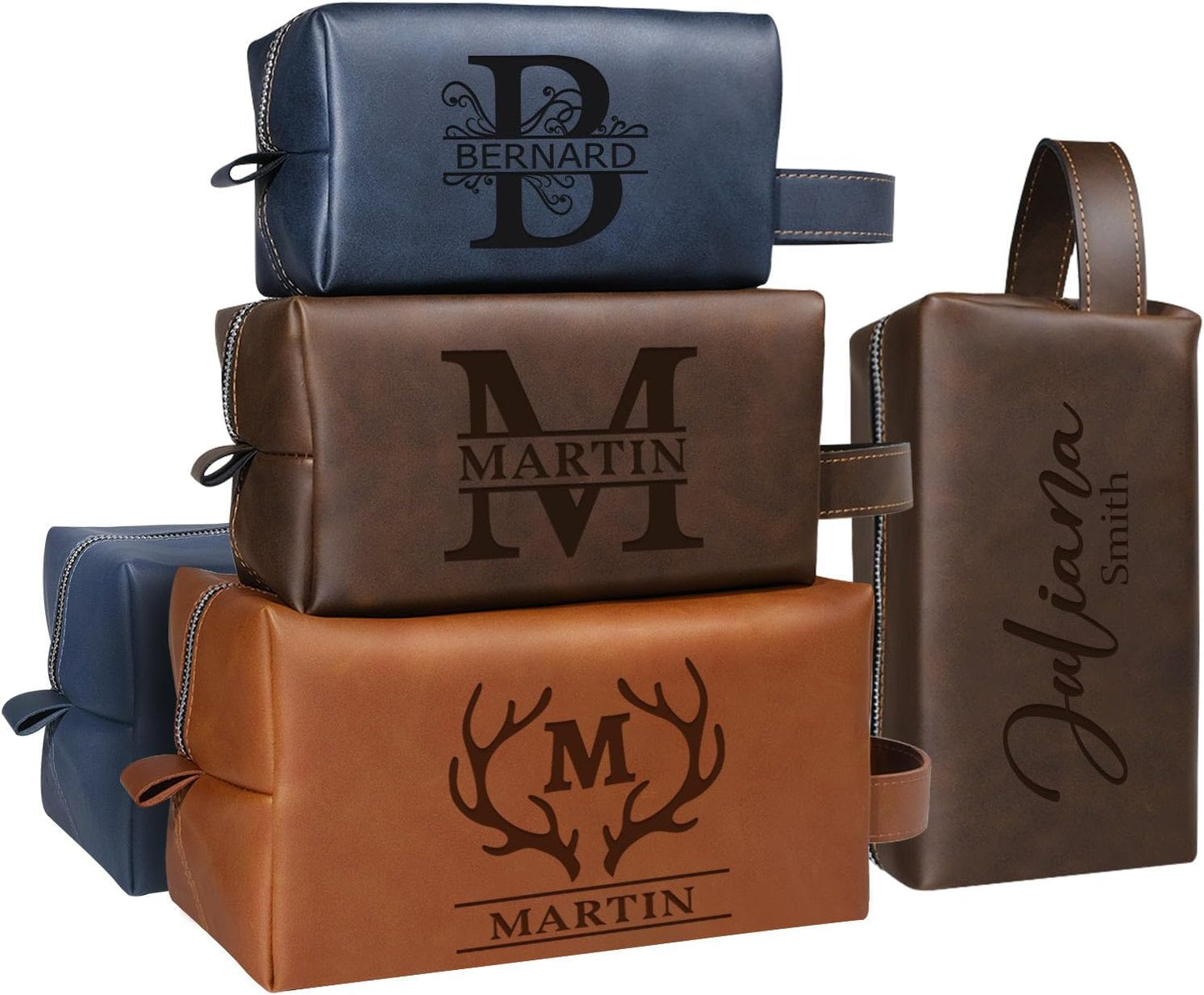 Personalized Leather Toiletry Bag - Engraved Name, Waterproof | Brown Travel Organizer for Men, Perfect Groomsmen Gift