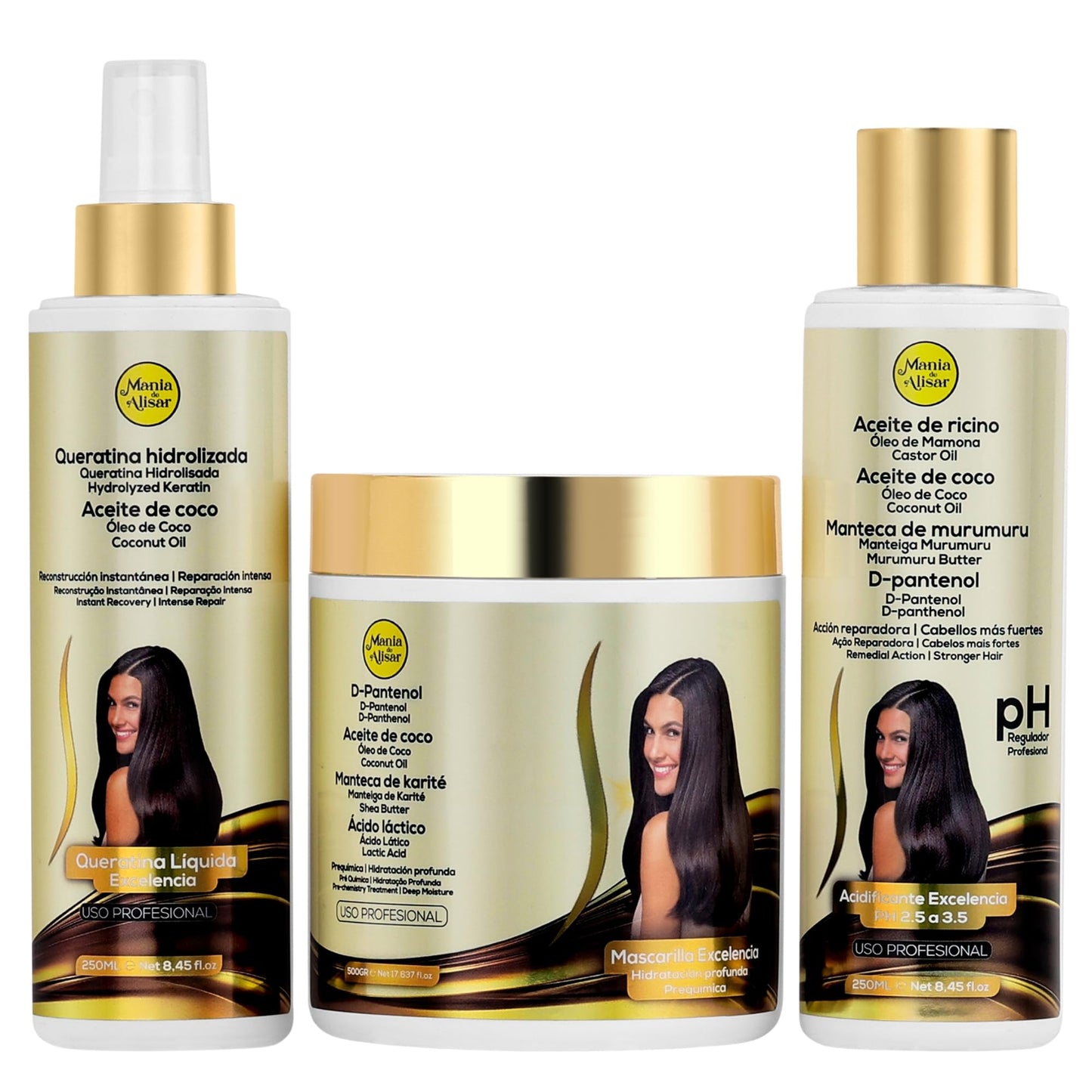 Mania de Alisar Deep hydration mask kit with hair acidifier, D-Panthenol, Coconut Oil, Shea Butter (17 fl.oz / 500 g)