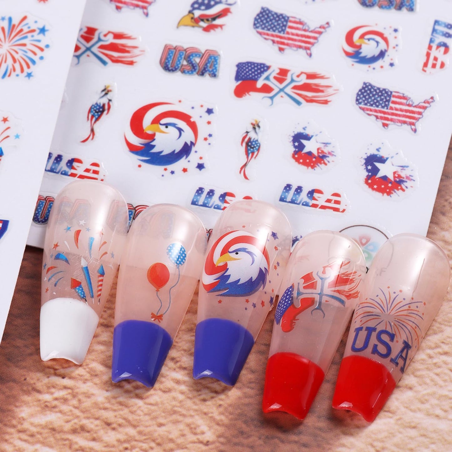 4th of July Nail Stickers Independence Day Nail Art Decals American Flag Self-Adhesive Nail Sticker for Patriotic 10 Sheets 3D Nail Stickers Nail Supplies for Women Kids