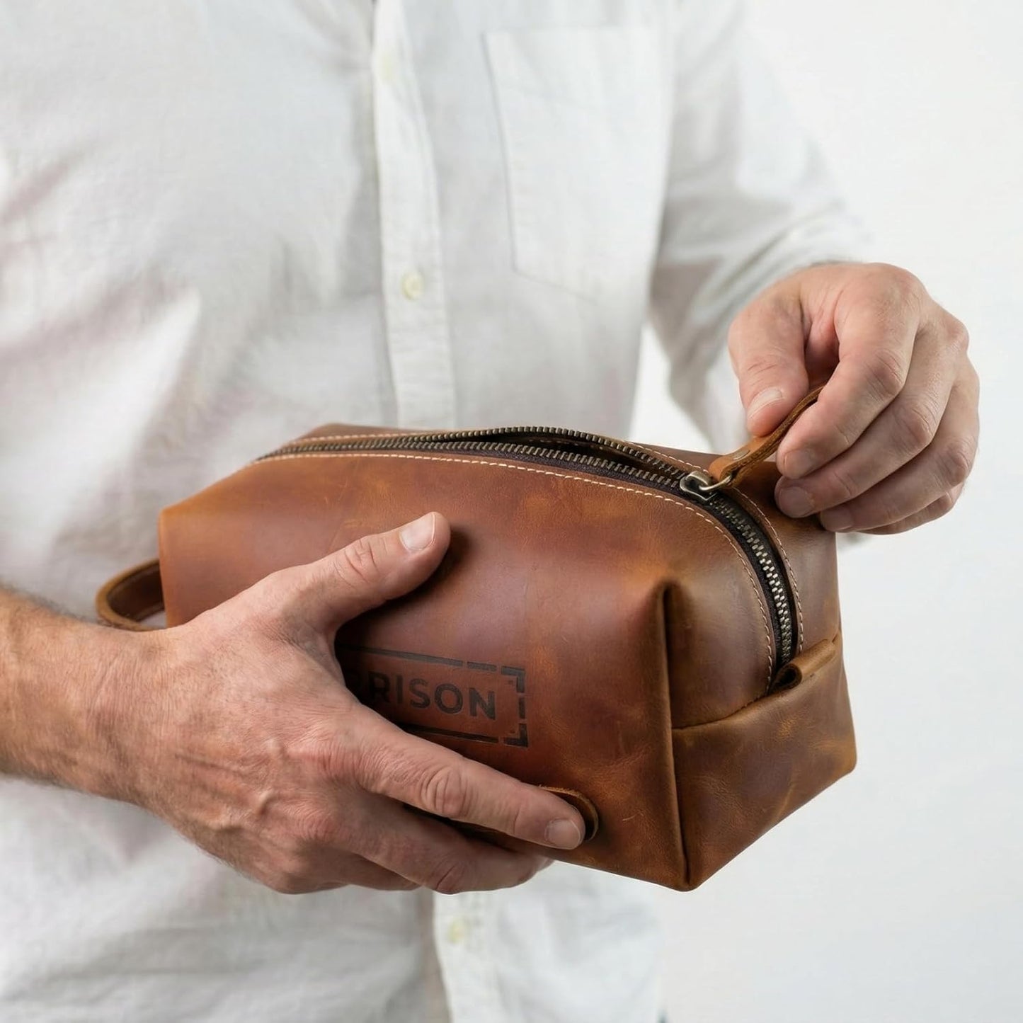 Personalized Toiletry Bag - Genuine Leather Dopp Kit with Custom Engraving | Travel Shaving Bag Gift for Men