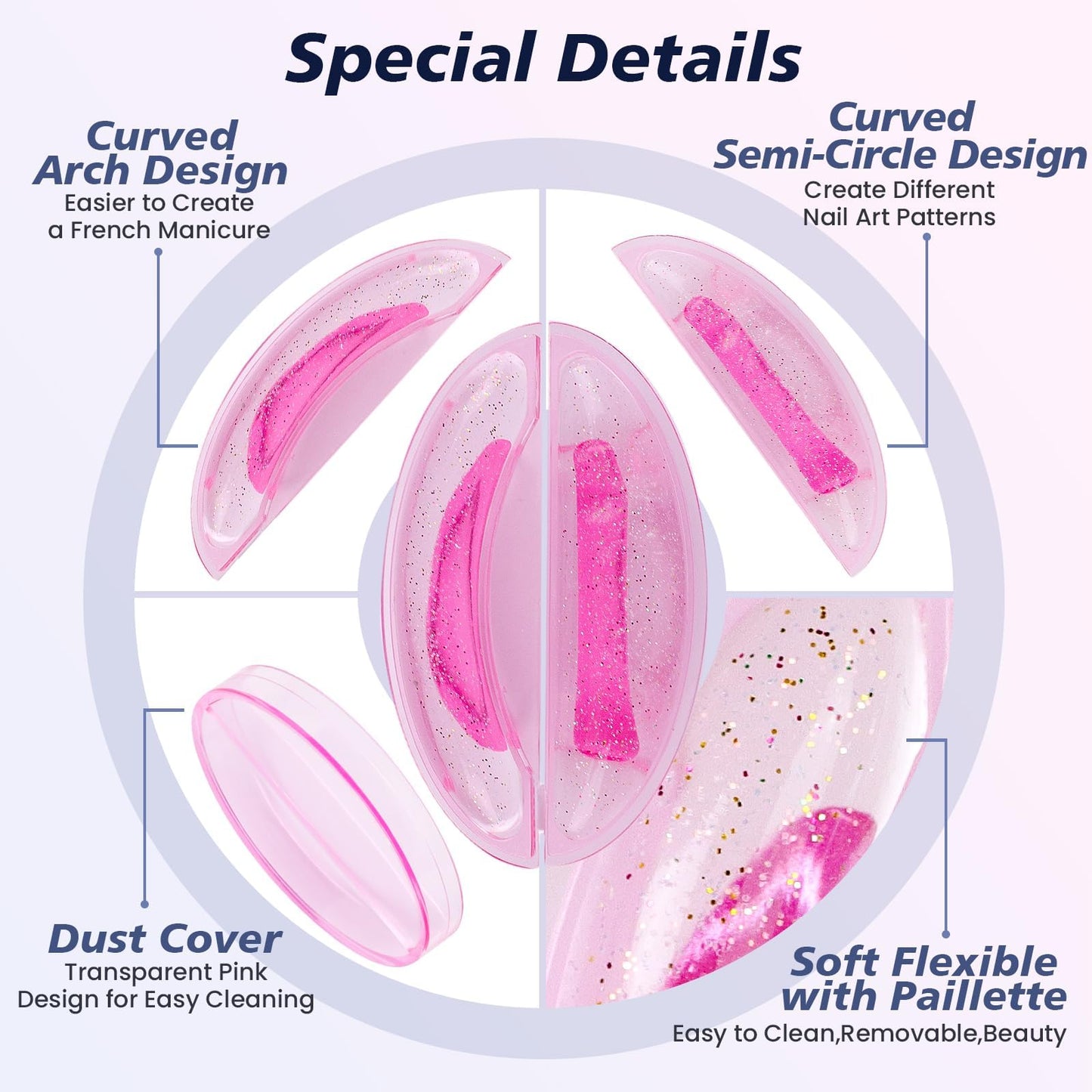 Subay French Nail Stamper, Nail Stamper Kit - 2pcs Nail Art Stamper, Nail Scraper, 2pcs Nail Stamping Plate, 4pcs Replaceable Silicone Jelly Heads for Gel Manicure Home Salon Nail Art DIY