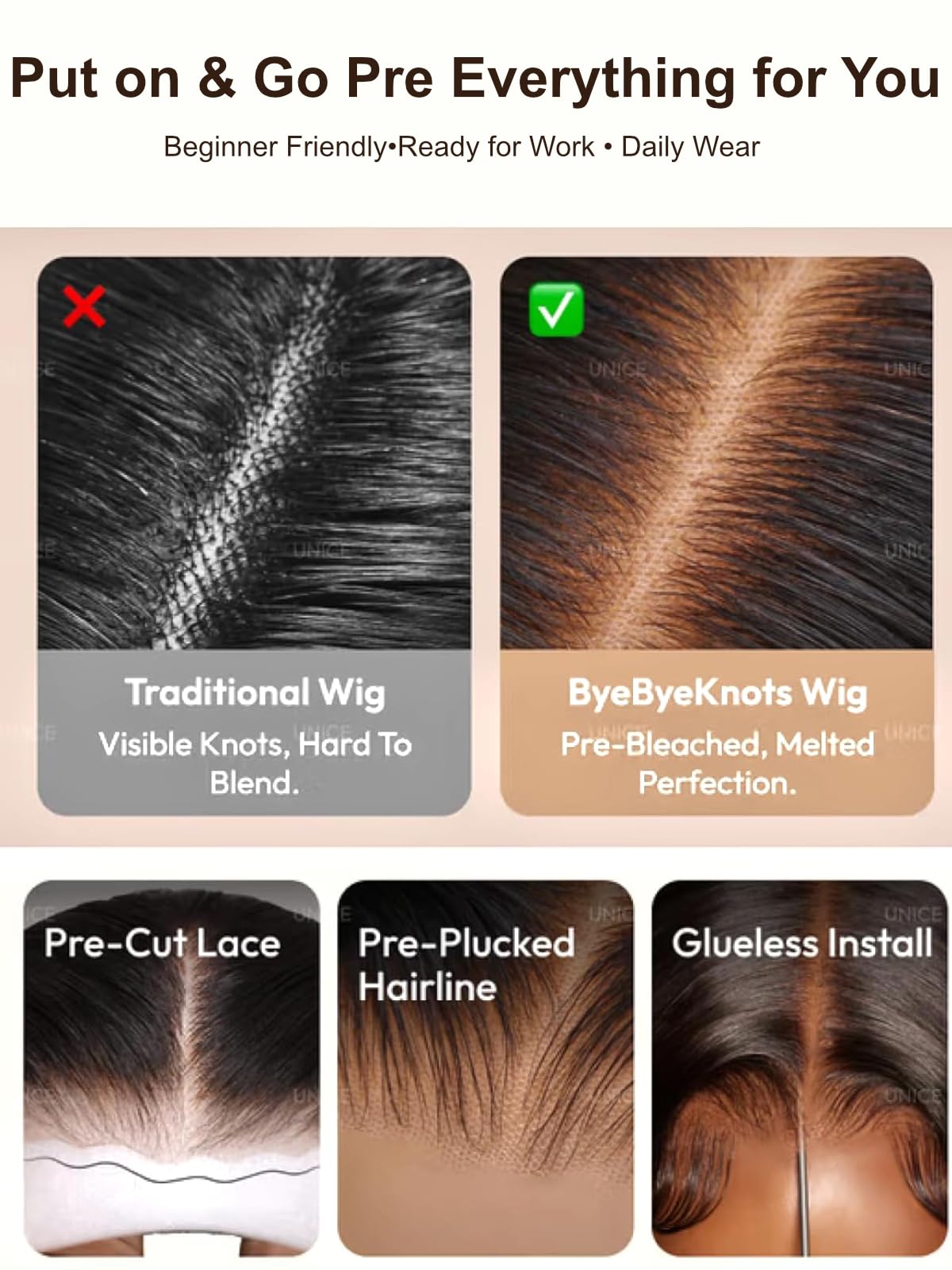 UNICE Burmese Curly Human Hair Wig with Finger Coil Ends Glueless 7x5 Lace Front Drawstring Wig Pre Plucked Pre Cut Put On and Go Black to Chestnut Brown Ombre 18 inch