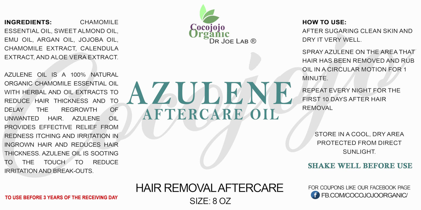cocojojo Azulene Oil After Waxing Sugaring Soothing Hair Retardant 8 Oz Decreasing Hair Thickness After Hair Removal Natural Delaying Hair Regrowth