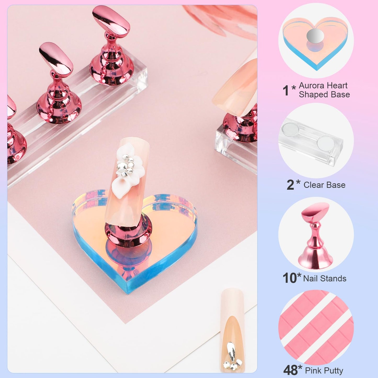 Nail Stand Acrylic Nail Art Display Stand 2 Sets Magnetic Nail Tips Practice Holder Stand DIY Display Stands for False Nail Tip Manicure Tool (Pink)