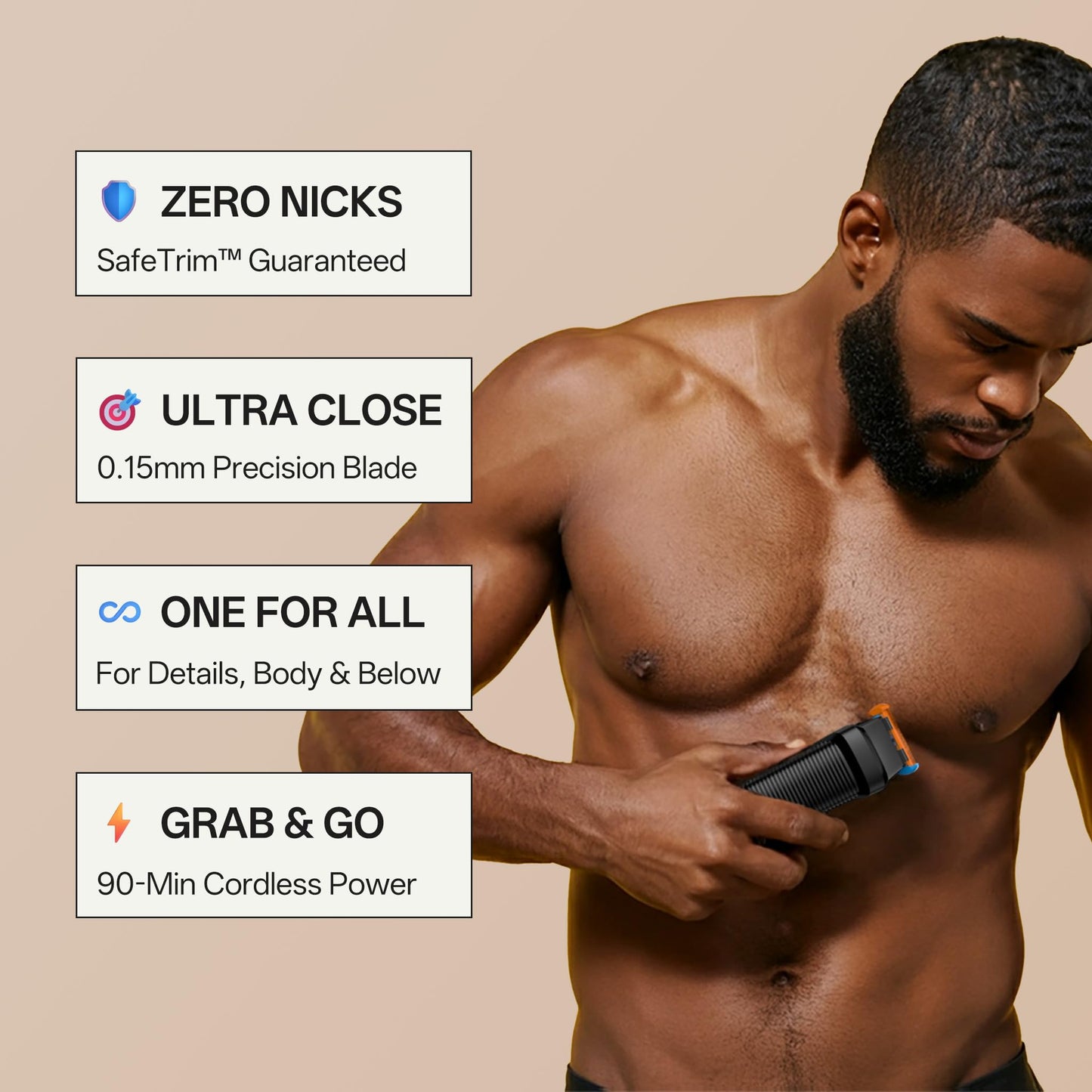 PIXRAZZ Body Hair Trimmer for Men – Painless Ball Shaver & Groin Trimmer for Pubic Hair, Body, and Sensitive Skin – USB-C Cordless Groomer & Razor Kit with 3 Guide Combs