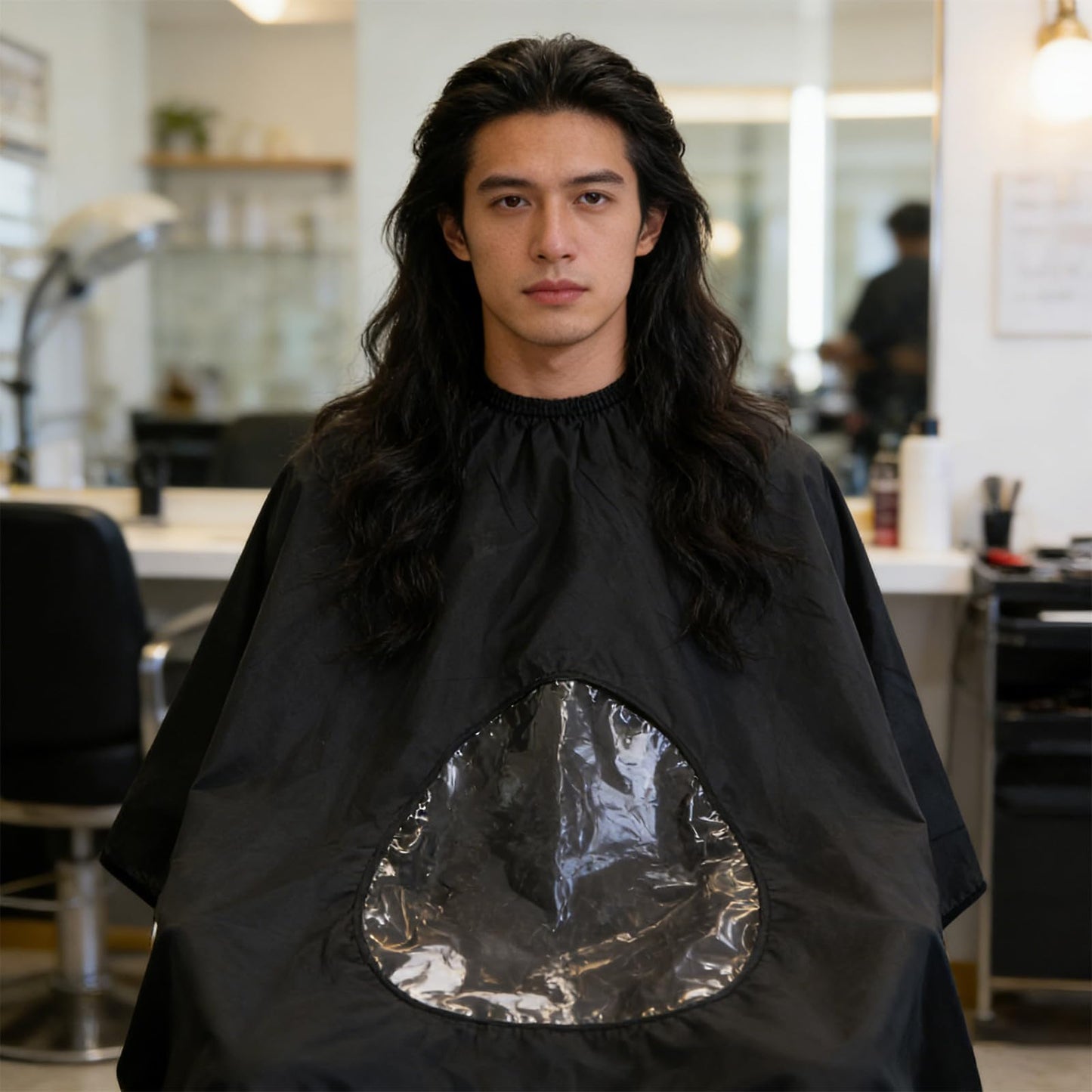 TOVINANNA Professional Barber Cape with Clear Viewing Window - Large Hair Cutting Capes for Men Adult Salon - Waterproof Hairdresser Smock for Styling, Coloring, Home Haircut Accessories, Black