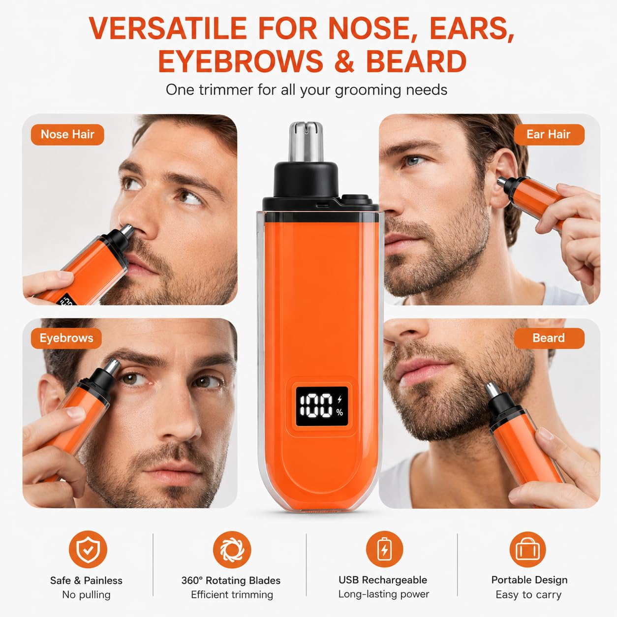 JERBEST Electric Nose Hair Trimmer for Men Women, Rechargeable Mini Travel Trimmer for Nose and Ear Hair Clippers Portable Trimming with LED Display, Father’s Day Gift