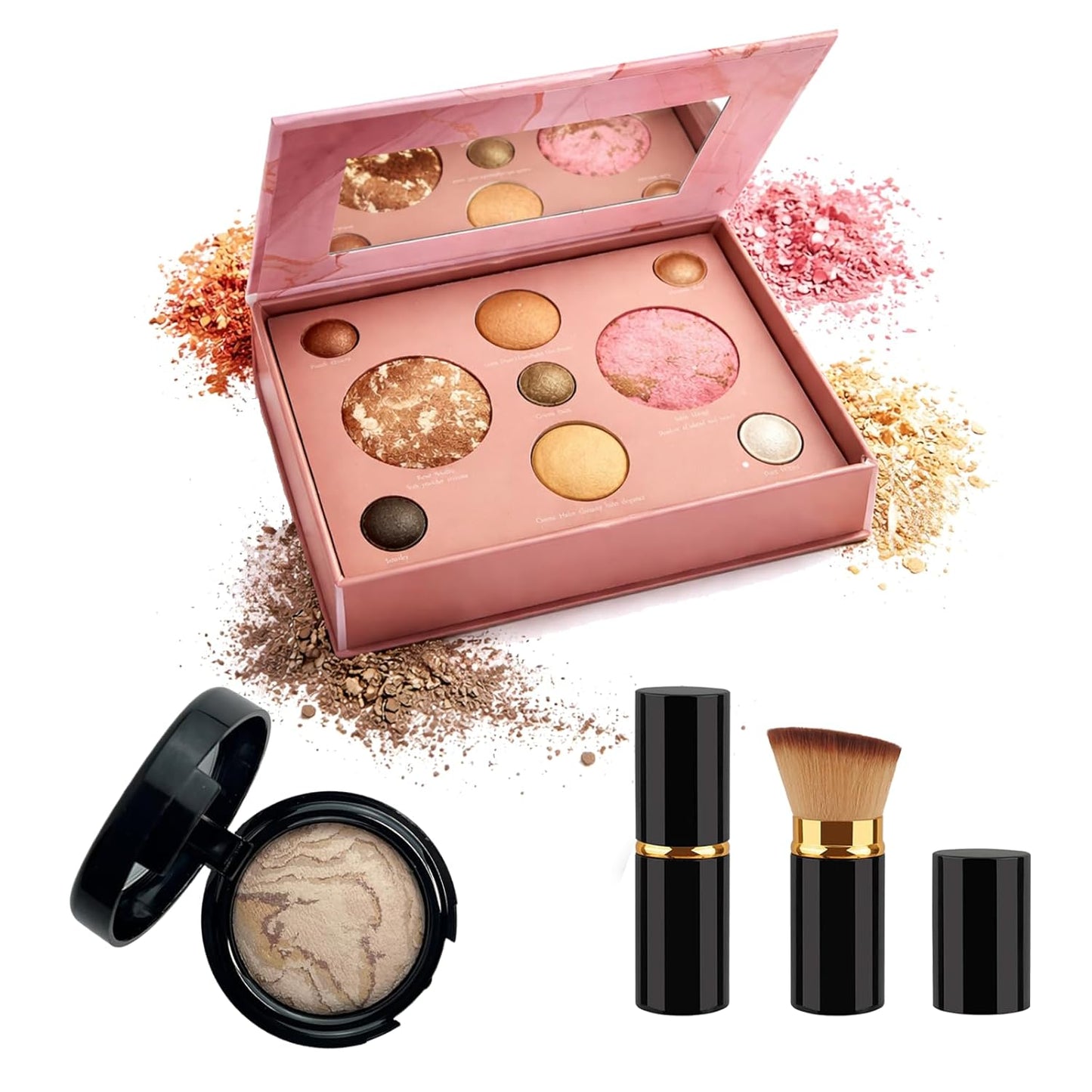 K'APEINE Baked Makeup Kit - 9-Color Shimmer Eyeshadow & Bronzer Palette | Long-Lasting Travel Makeup Set