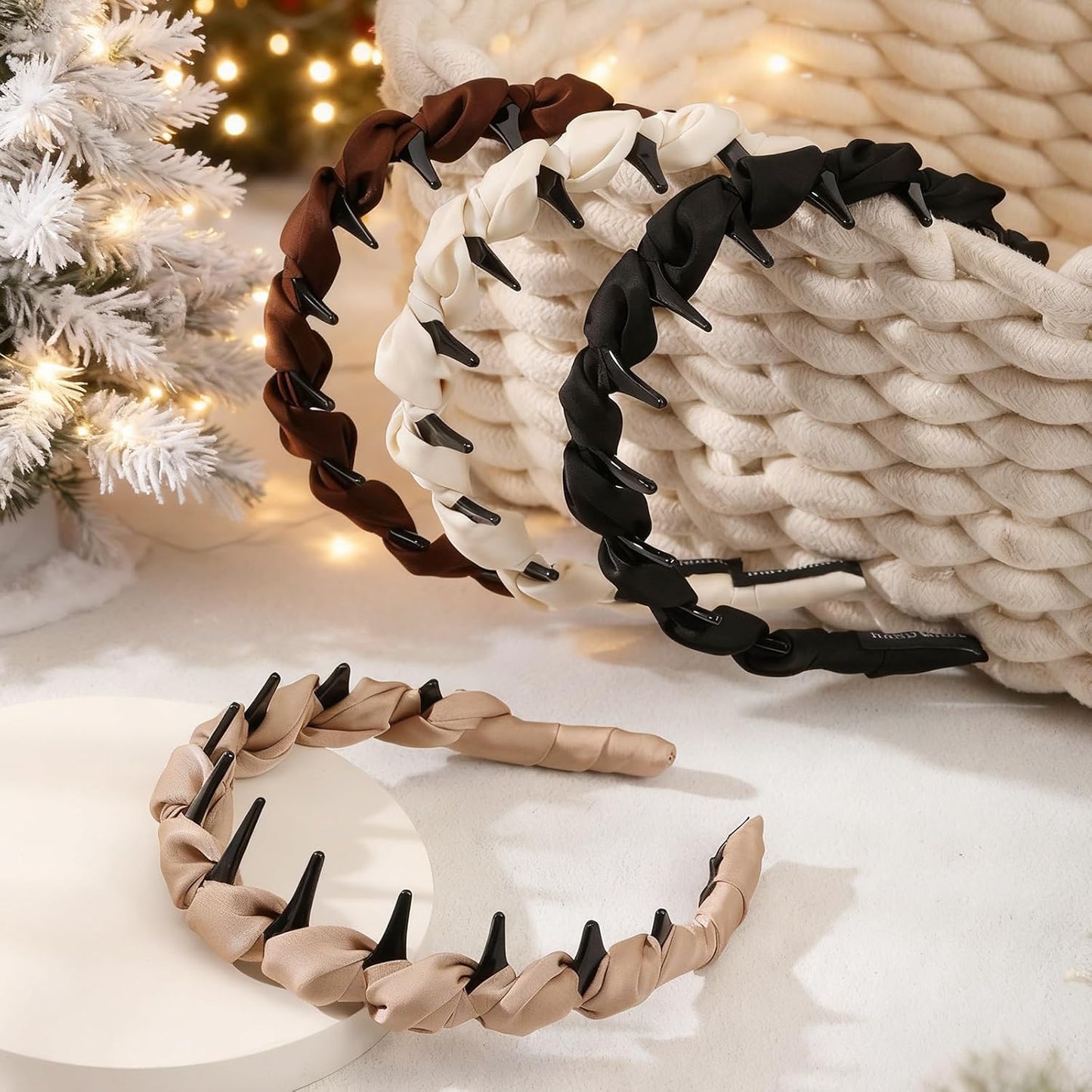 High Cranium Headbands for Women - Non-Slip Zig Zag Design | 4 Pcs Retro Satin Braided Hair Accessories