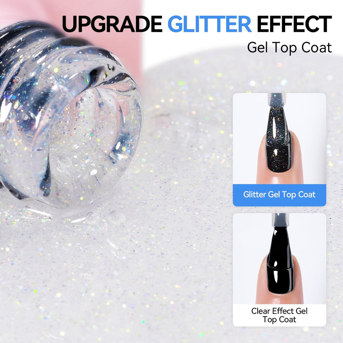 Makartt Glitter Gel Top Coat: 2 in 1 No Wipe Clear Top Coat & Glitter Shiny Effect Gel Nail Polish 15ml Soak Off UV LED Lamp Needed Home DIY Gift Women