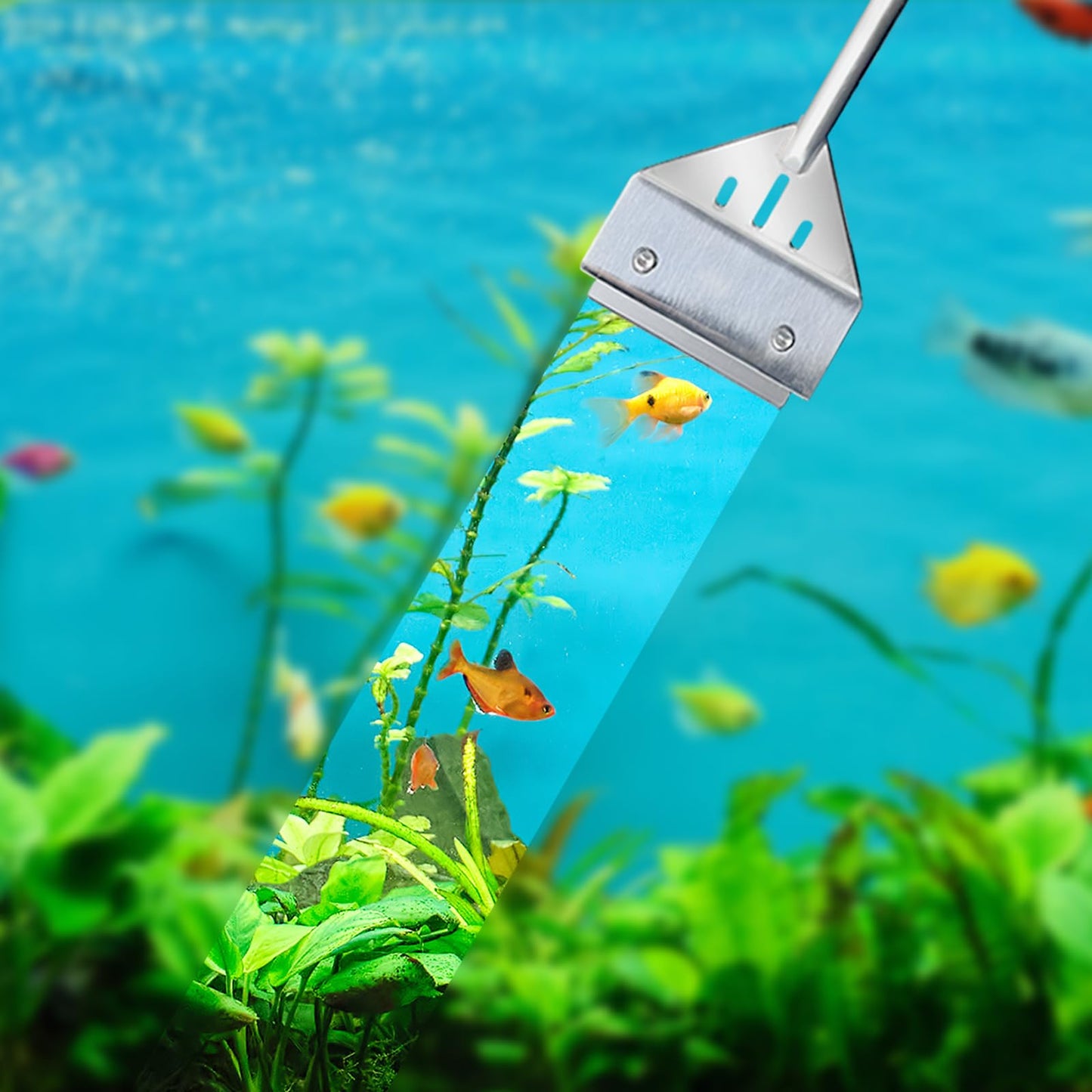 Kirecoo Algae Scraper for Glass Aquariums, 25.6" Fish Tank Cleaner, Stainless Steel Algae Scraper for Fish Tank with 10 Blades, Aquarium Glass Cleaning Tools, Cleaning Accessories