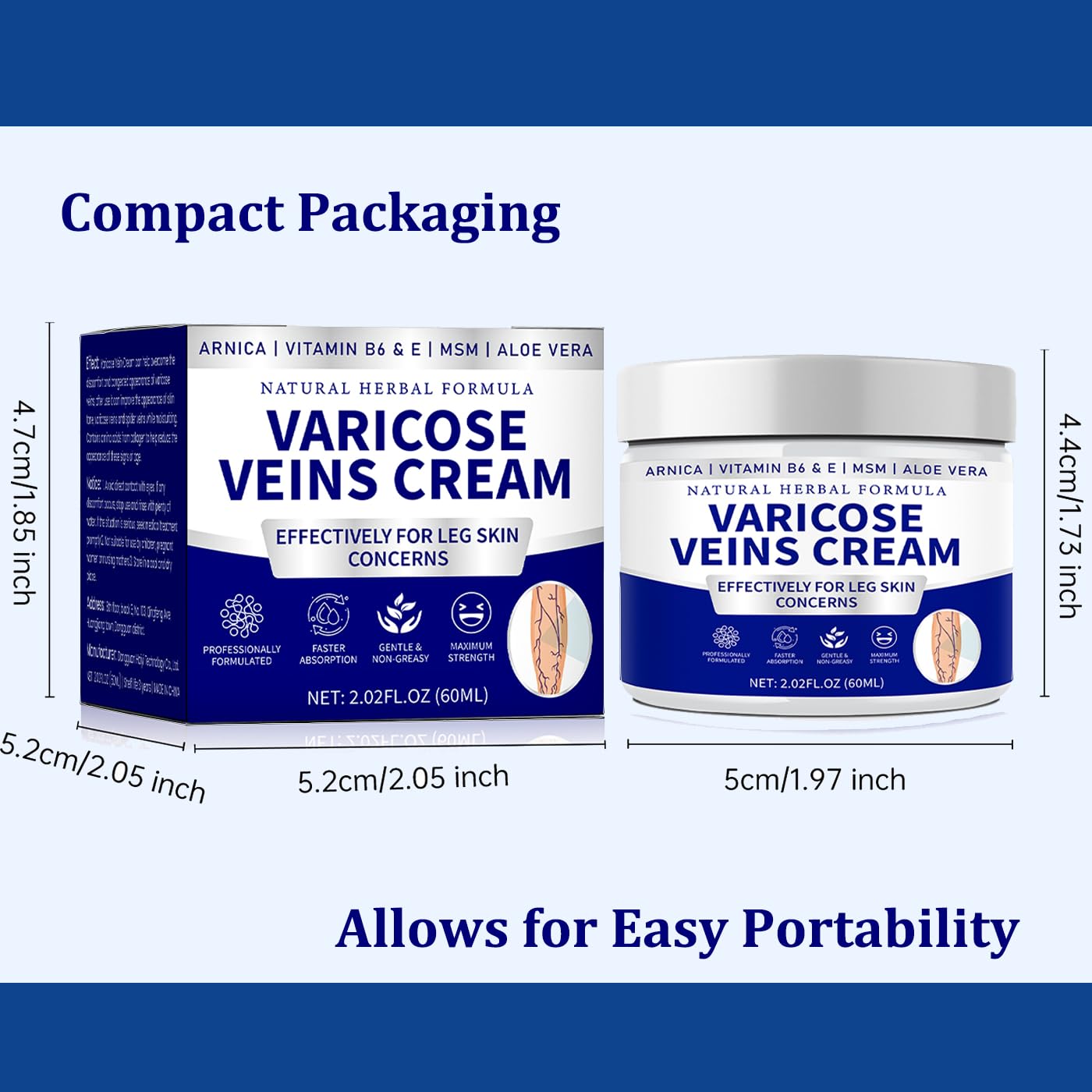 Varicose Veins Cream for Legs - Natural Spider Vein Treatment for Women & Men | Gentle Formula