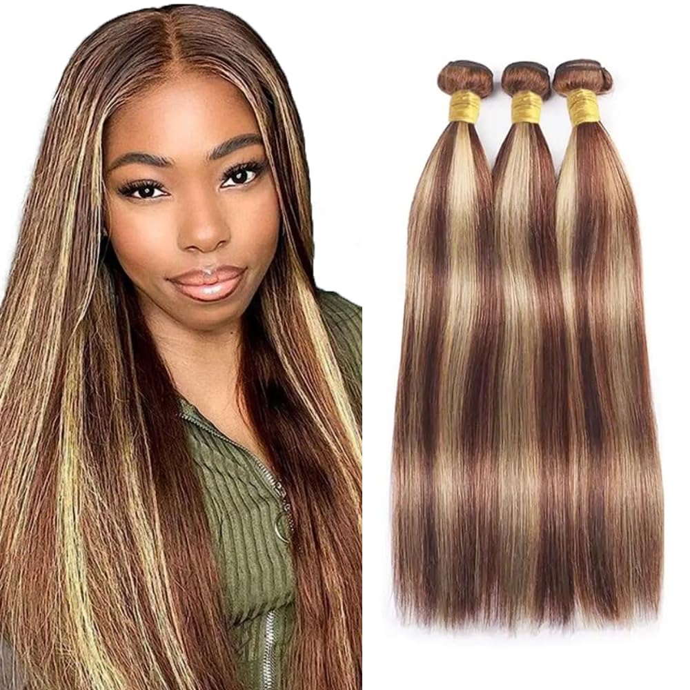 330g P33613 Highlight Brown Bundles Human Hair 16 18 20 inch 613 Blonde Straight Bundles 2 Tone 33 Reddish Brown and 613 Blonde Bundle