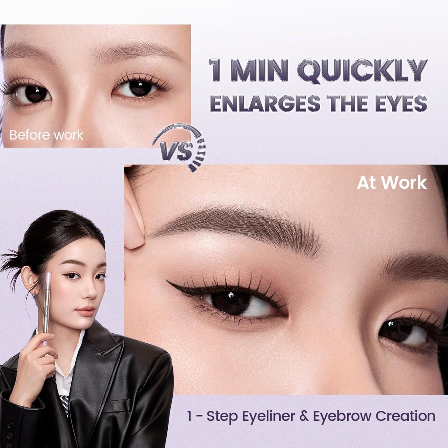 FOCALLURE 2-in-1 Dual-Ended Brow Pencil & Eyeliner - Waterproof Microblading Pen for Natural Hair-Like Strokes | Brown