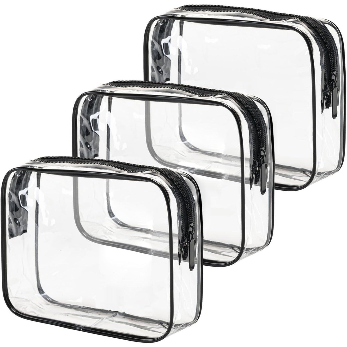 TSA Approved Clear Toiletry Bag Set - 3 Pcs Quart Size Travel Makeup & Cosmetic Organizer | Black