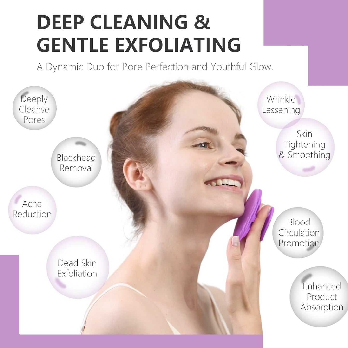 Silicone Face Scrubber - 2 Pack Gentle Exfoliating Facial Brush for Sensitive Skin | Black & Purple