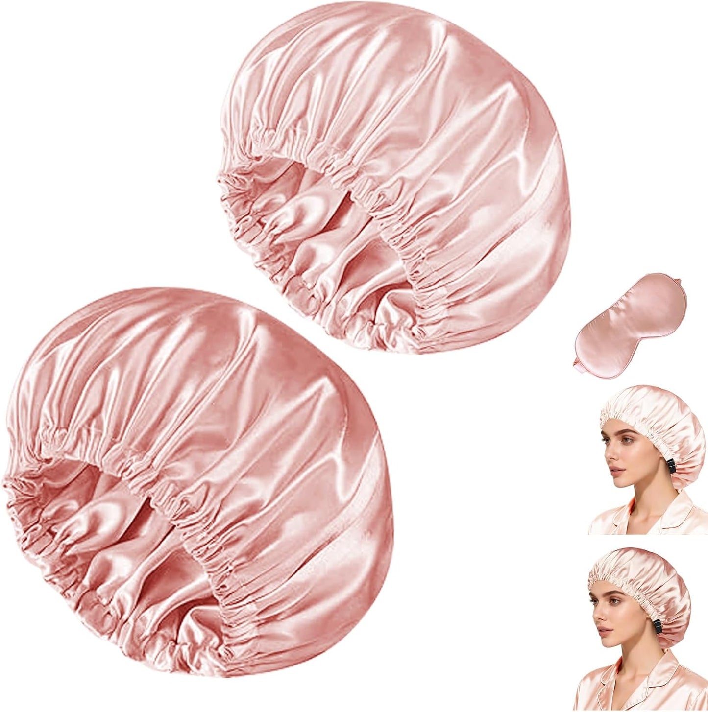 Satin Bonnet Hair Caps for Sleeping - 3 Pcs Silky Night Bonnets for Curly Hair | Women's Sleepwear