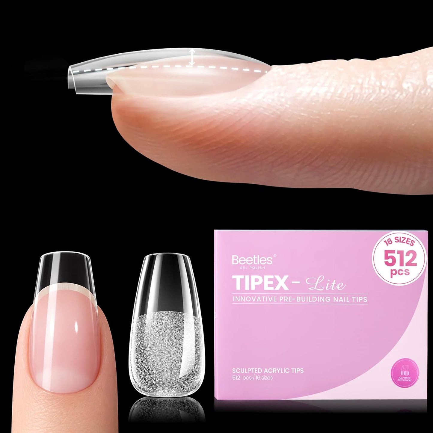 Beetles Nail Tips - XXL Stiletto Instant Apex for DIY Salon Extensions | 160pcs in 16 Sizes (00-14)