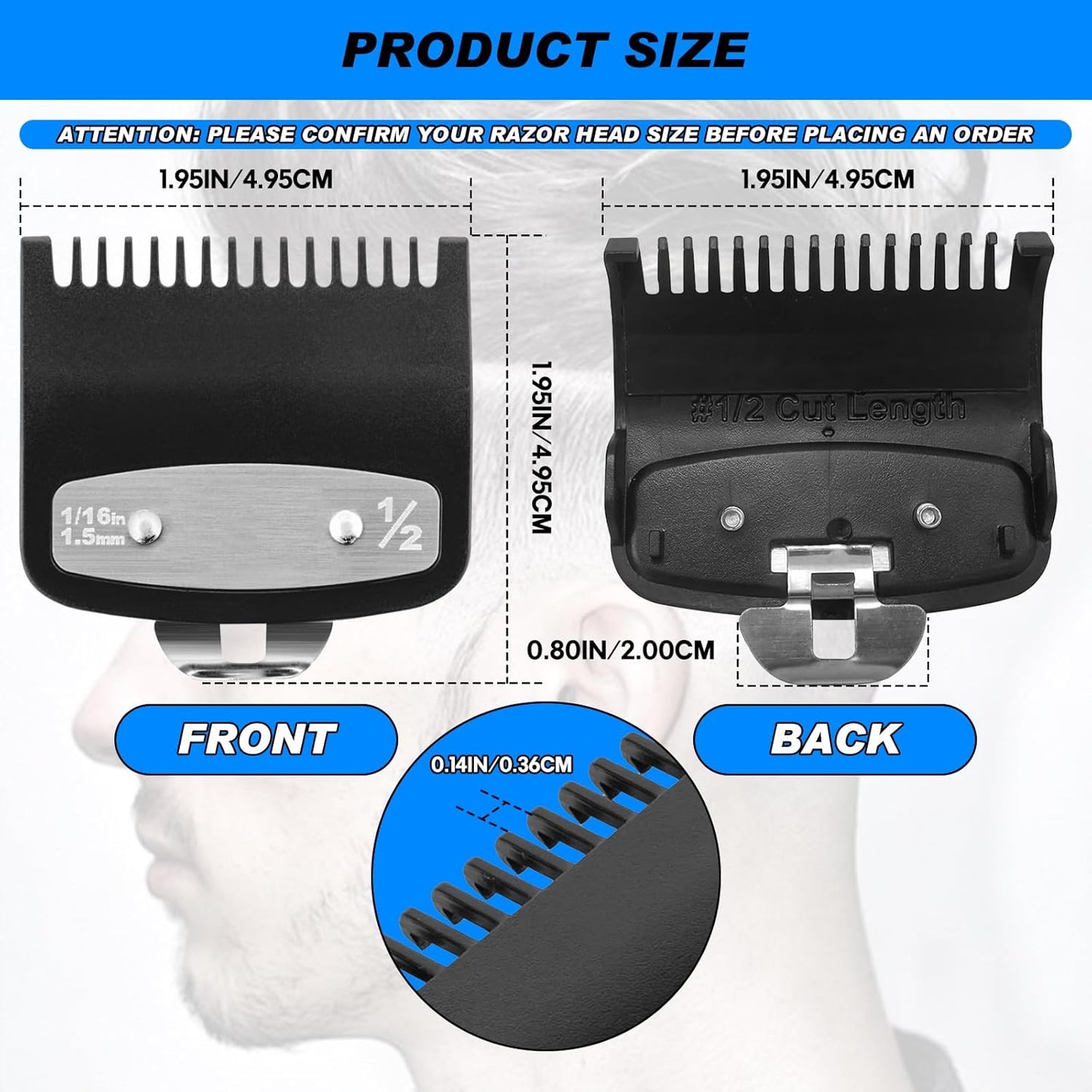 Wahl Clipper Guards Set - 2 Pack Metal Guide Comb Attachments | 1/16" (1.5 mm) for Barbers & Stylists - Black