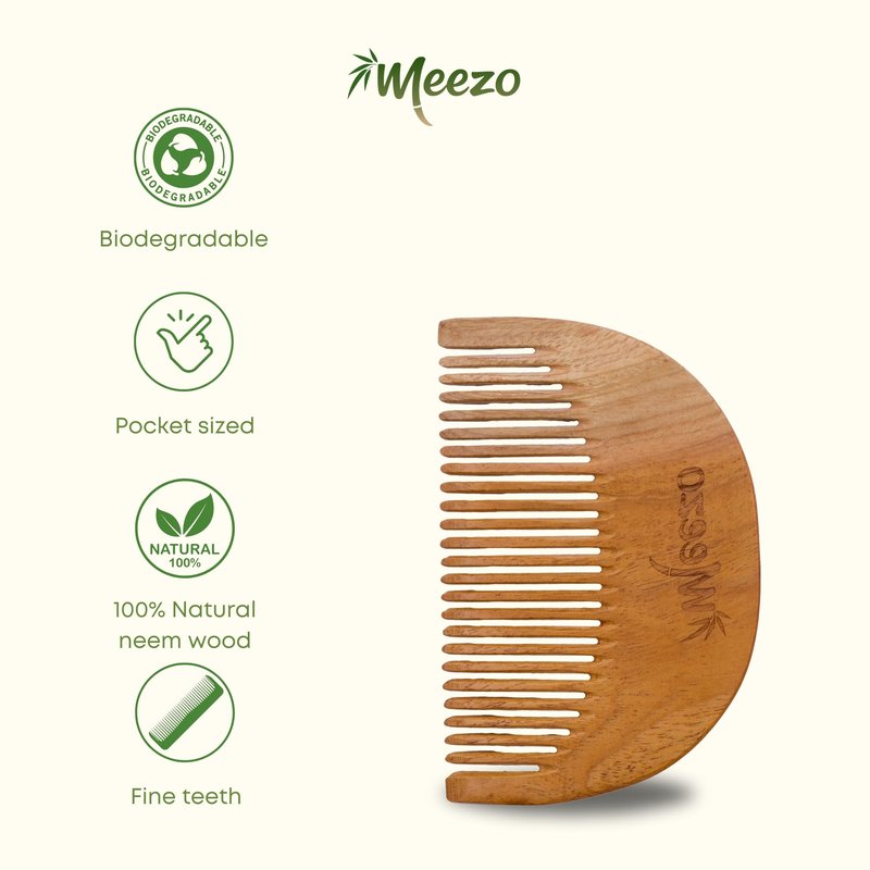 Meezo Neem Wood Beard Comb – Handmade Wooden Comb for Beard & Mustache – Anti‑Static, Eco‑Friendly, Pocket Size, Durable Grooming Tool for Men