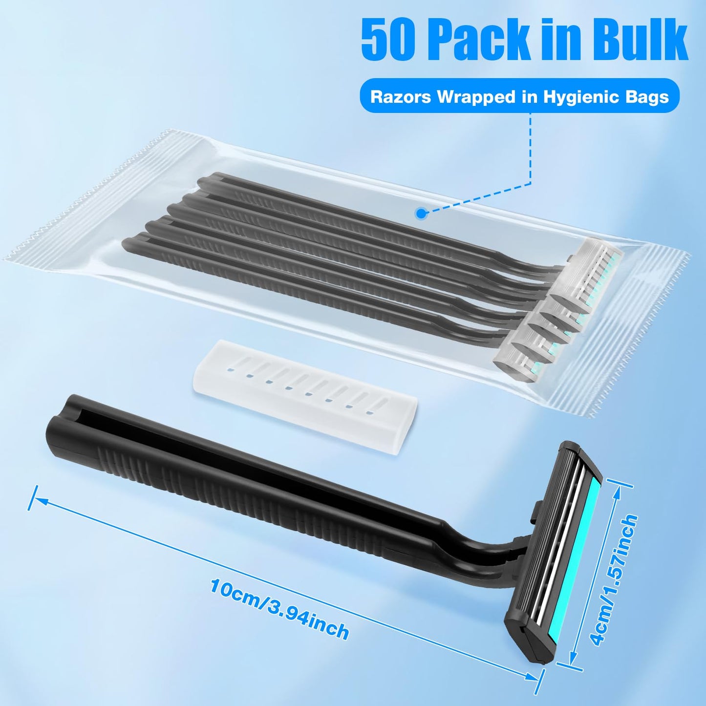 MAGDIY Disposable Razors Bulk for Men 50 Pack, Homeless Supplies Bulk, Twin Blade Mens Safety Travel Supply Shaving Razor, Face Beard Body Shavers for Hotel Camping Bathing (Black)