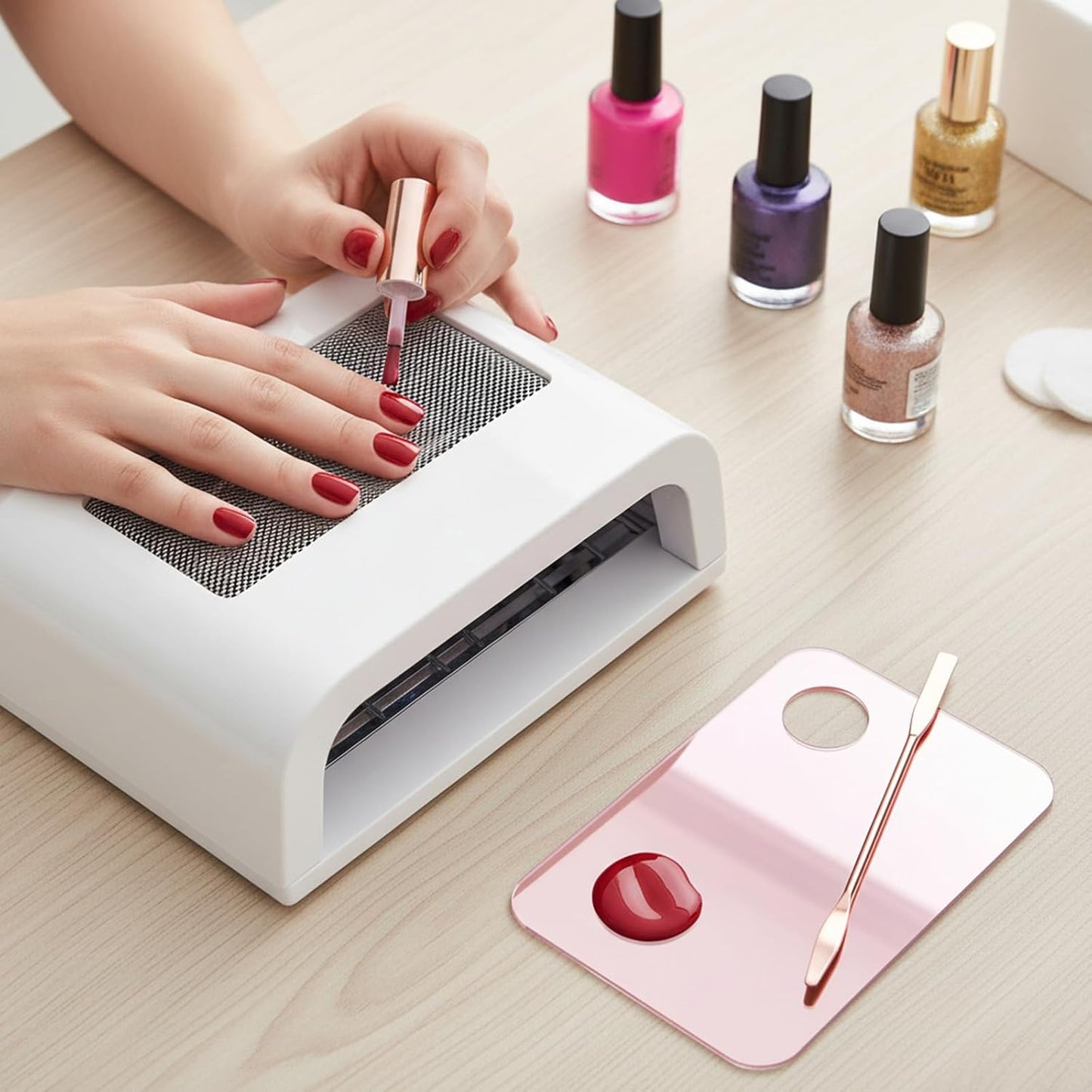 Foundation Mixing Palette Set - 4-Piece Makeup Mixing Tray with Spatula | Reusable for Foundation, Eyeshadow, Lipstick & Nail Art (Pink)