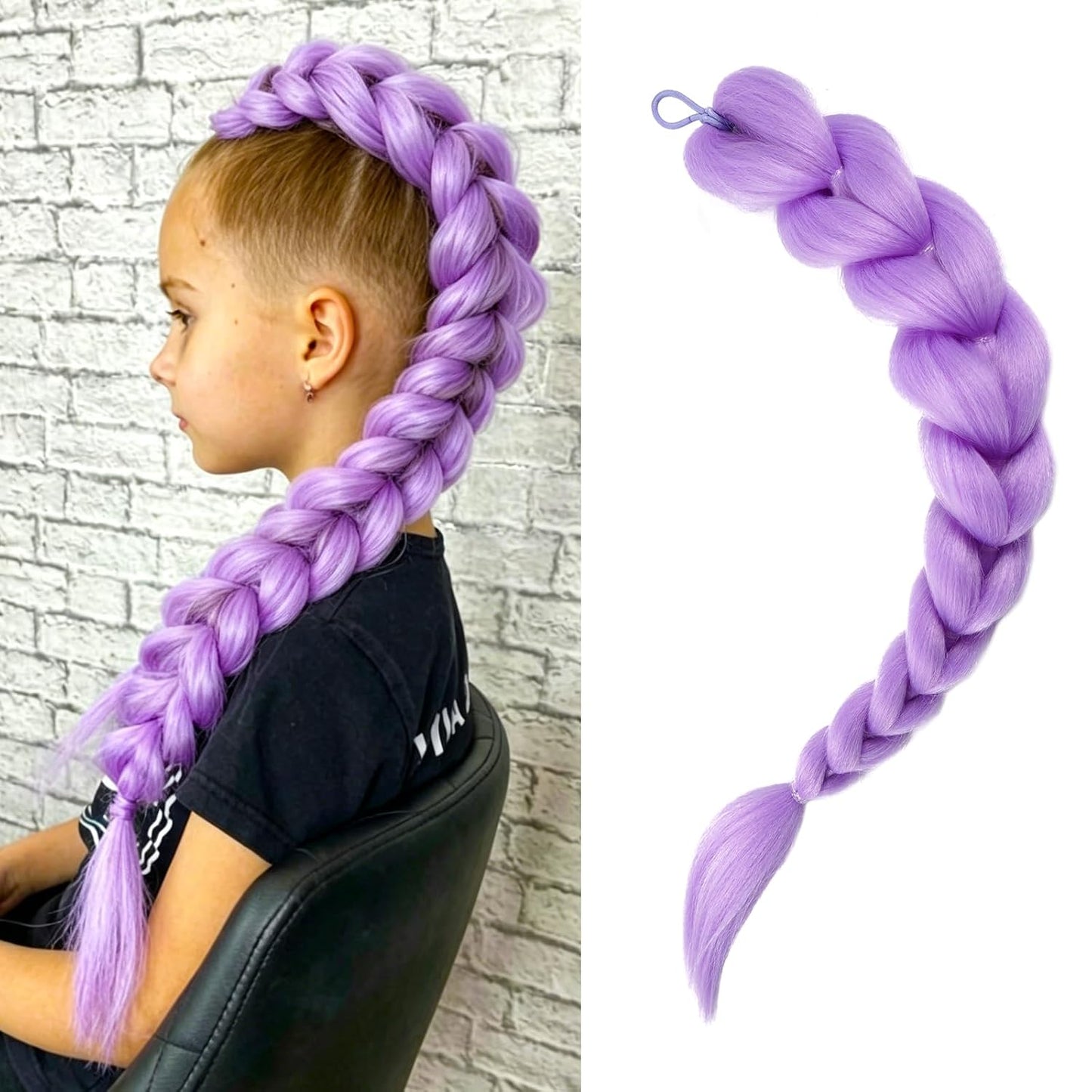 24-Inch Purple Braids Ponytail Hair Extensions - Synthetic Pre-Braided Hair for Halloween Cosplay