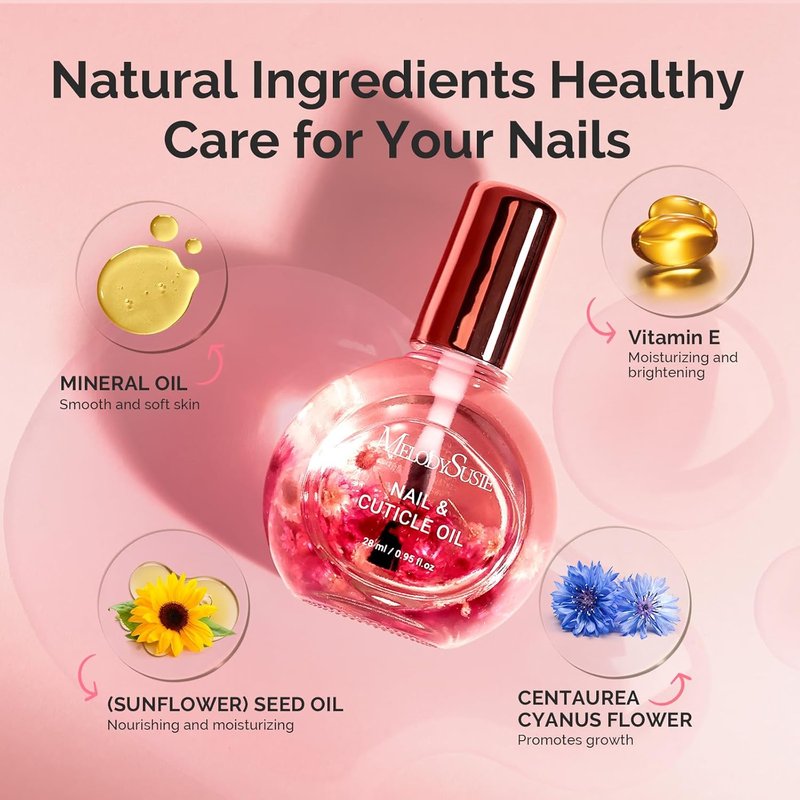 MelodySusie Rose Cuticle Oil - Infused with Real Flowers | Hydrating & Nourishing 28ml for Stronger Nails