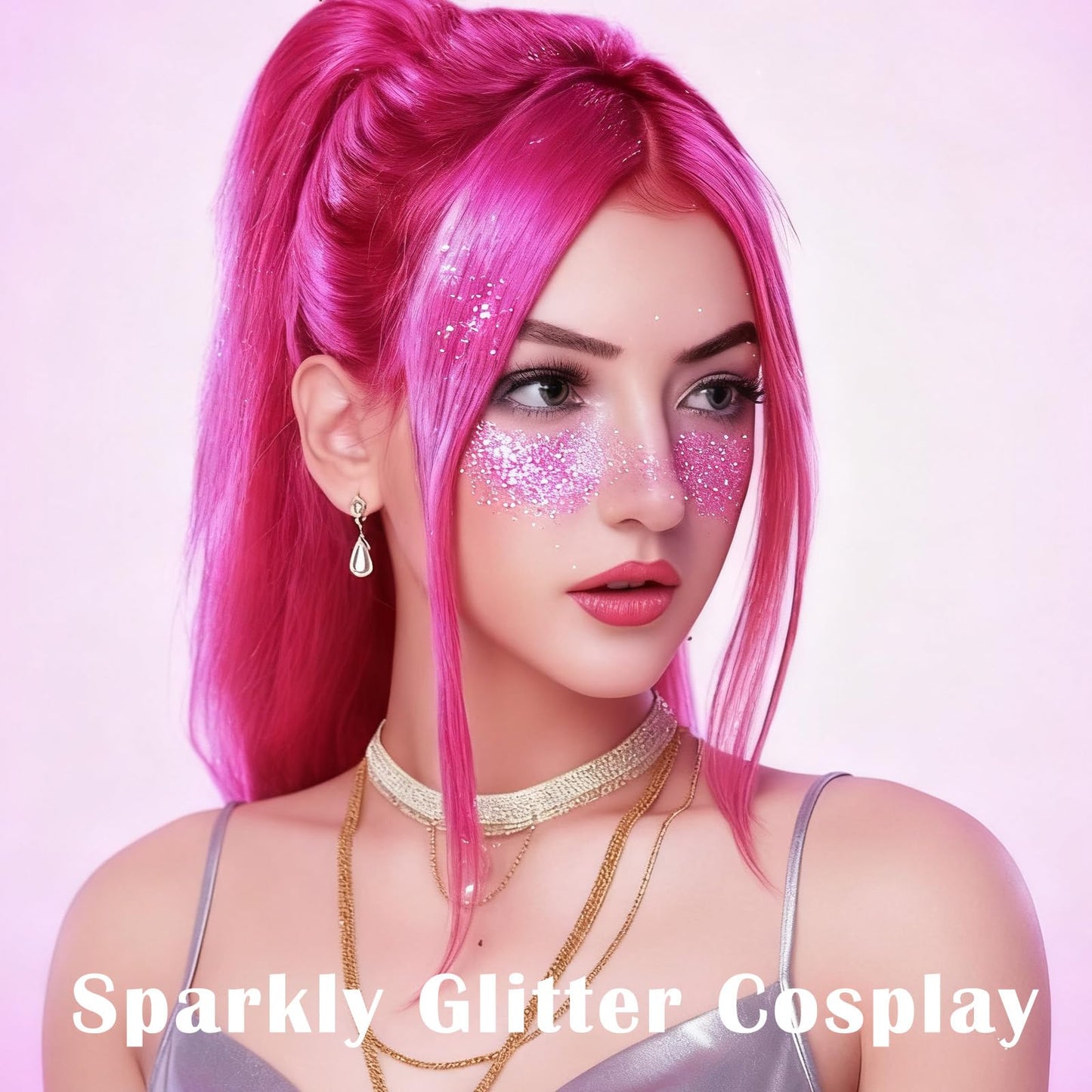 Paminify Pink Hair Glitter Stick,Cheer Body Face Glitter,Waterproof Singer Concert Music Festival Pink Out Accessories for Spirit Week,Halloween Shimmer Holographic Body Paint