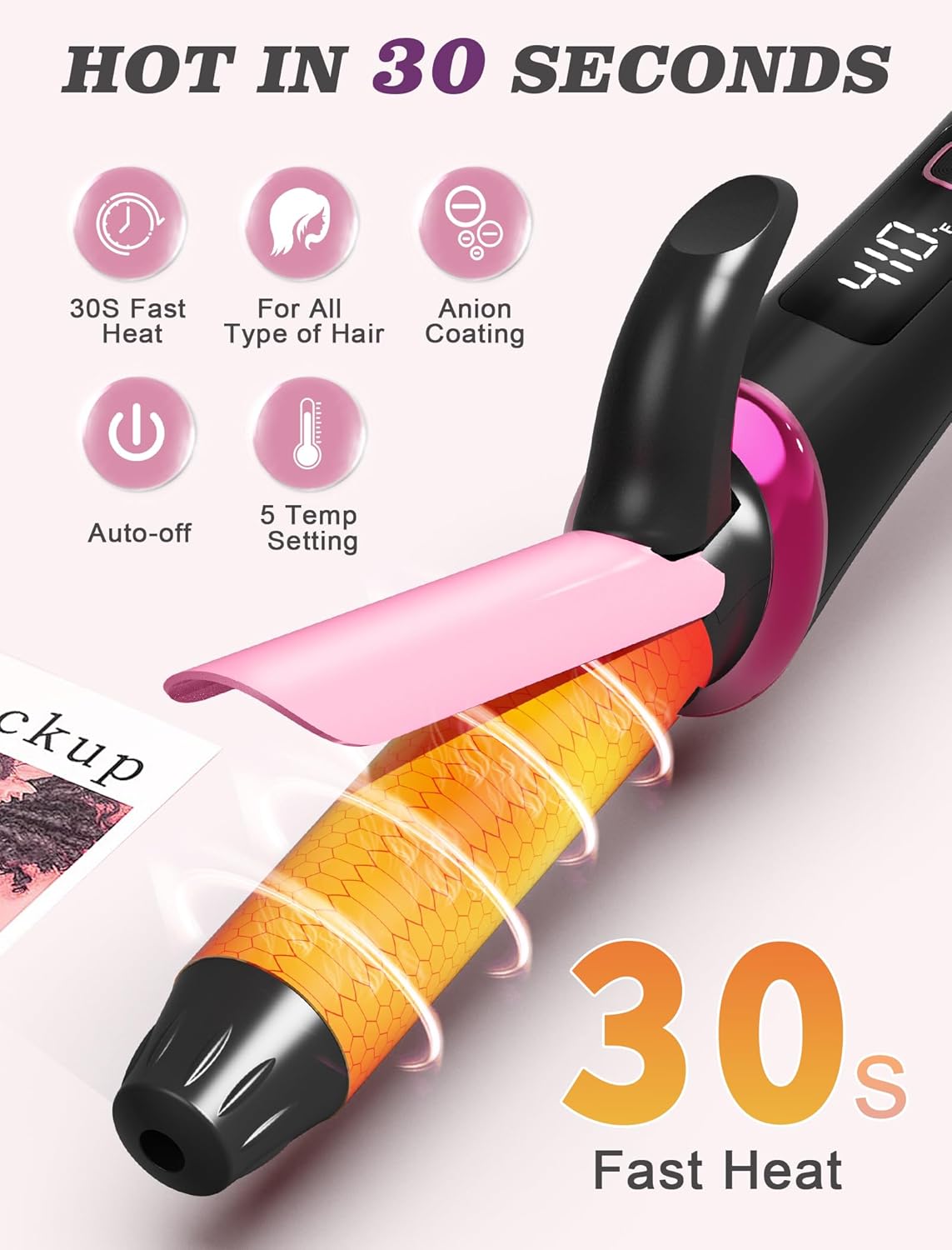 Mini Curling Iron - Travel-Friendly 1 Inch Dual Voltage with Auto-Off & Anti-Scald Cover | Perfect for Short Hair