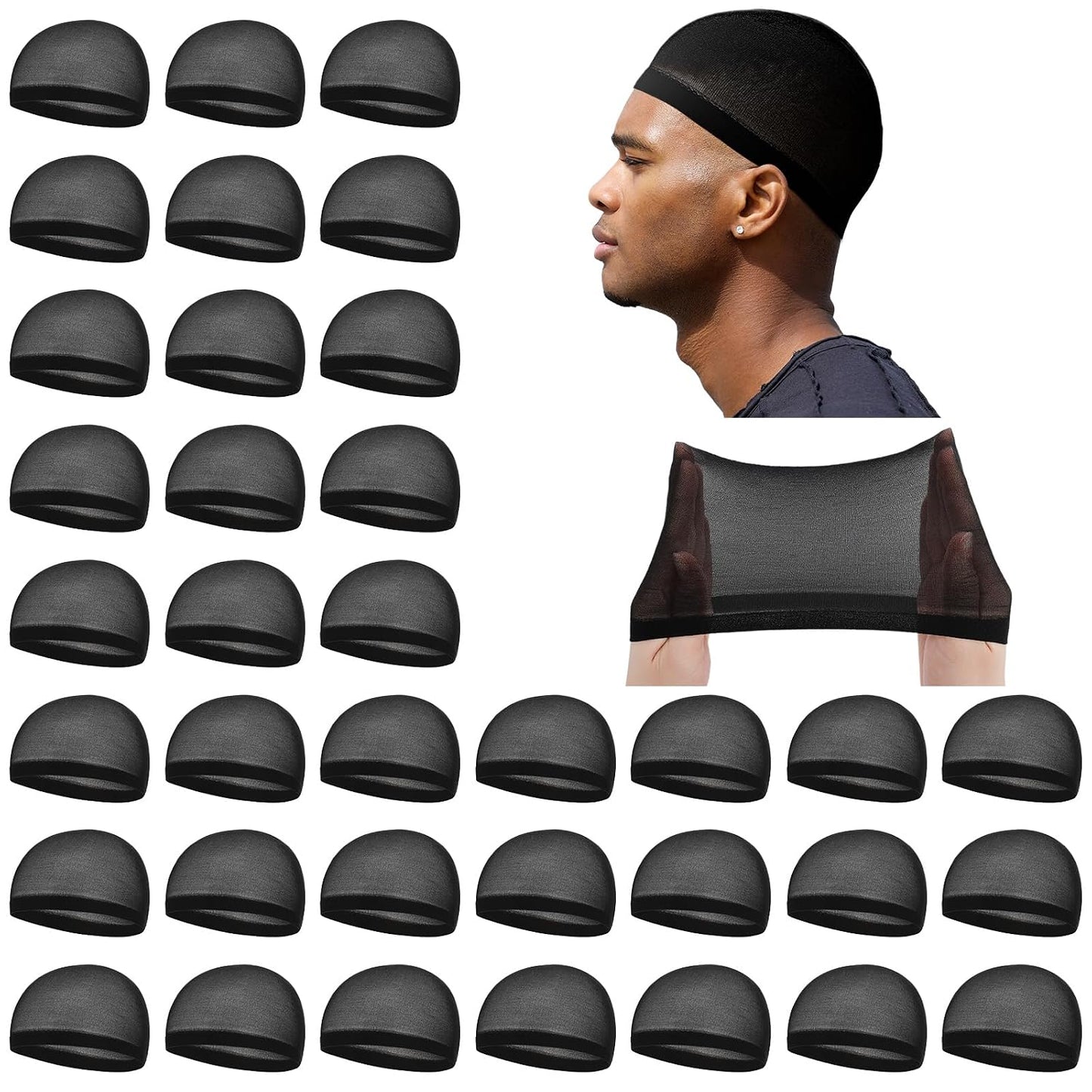 Stretchy Nylon Skull Wave Caps for Men - 10 Pcs Lightweight Beanie Set | Black