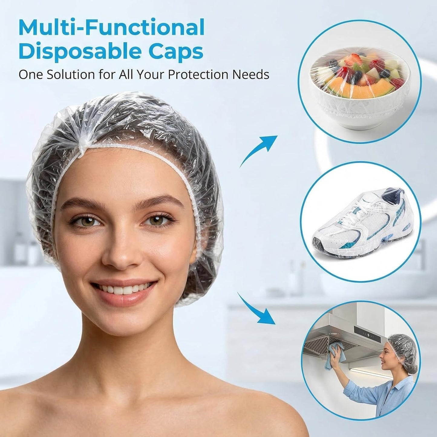Maqihan Disposable Shower Caps - Large Waterproof Hair Caps for Deep Conditioning | Reusable Thickened Plastic for Long Hair