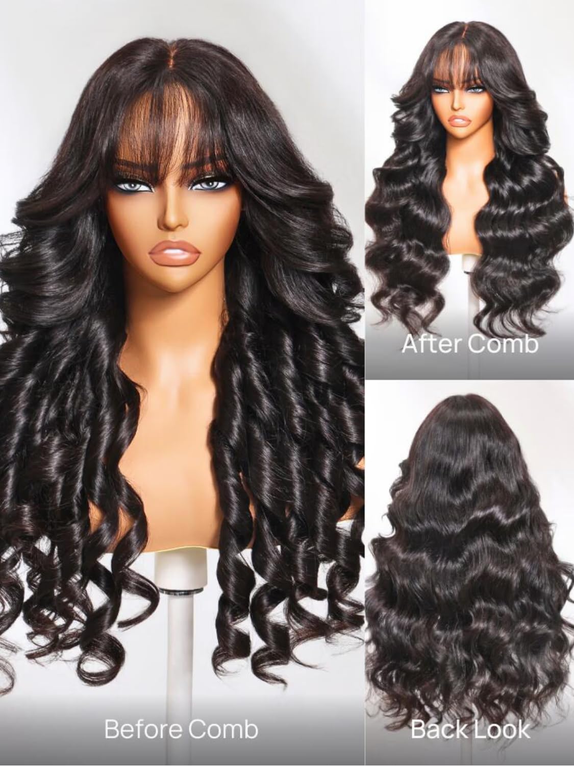 UNICE Pre Everything Body Wave 13x4 Lace Front Wigs Human Hair with Bangs Glueless Wig Human Hair Pre Plucked Pre Cut Lace Bleached Knots Ready to Wear Frontal Wig Black Color 18 inches