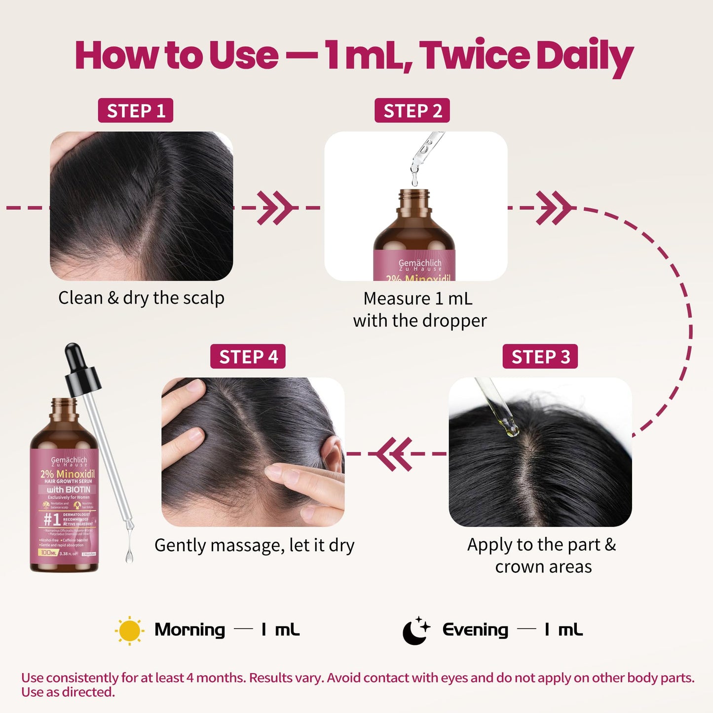 Minoxidil for Women Hair Growth with Biotin, 100ML Topical Minoxidil Serum with Rosemary for Hair Regrowth Treatments, Non-Greasy, Helps Prevent Hair Thinning & Hair Loss Solution
