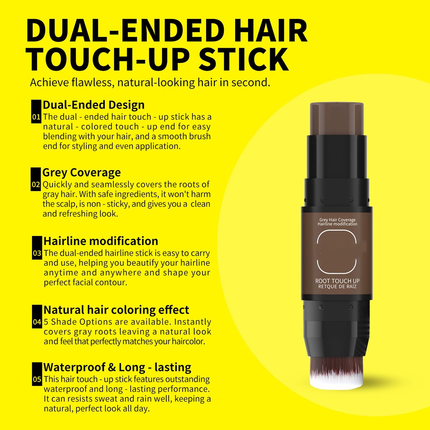 Gowwim Root Concealer Stick Instant Gray Hair Coverage & Volumizing with Brush | Covers Scalp, White Hair & Thinning Spots | Safe for All Hair Types (Brown)