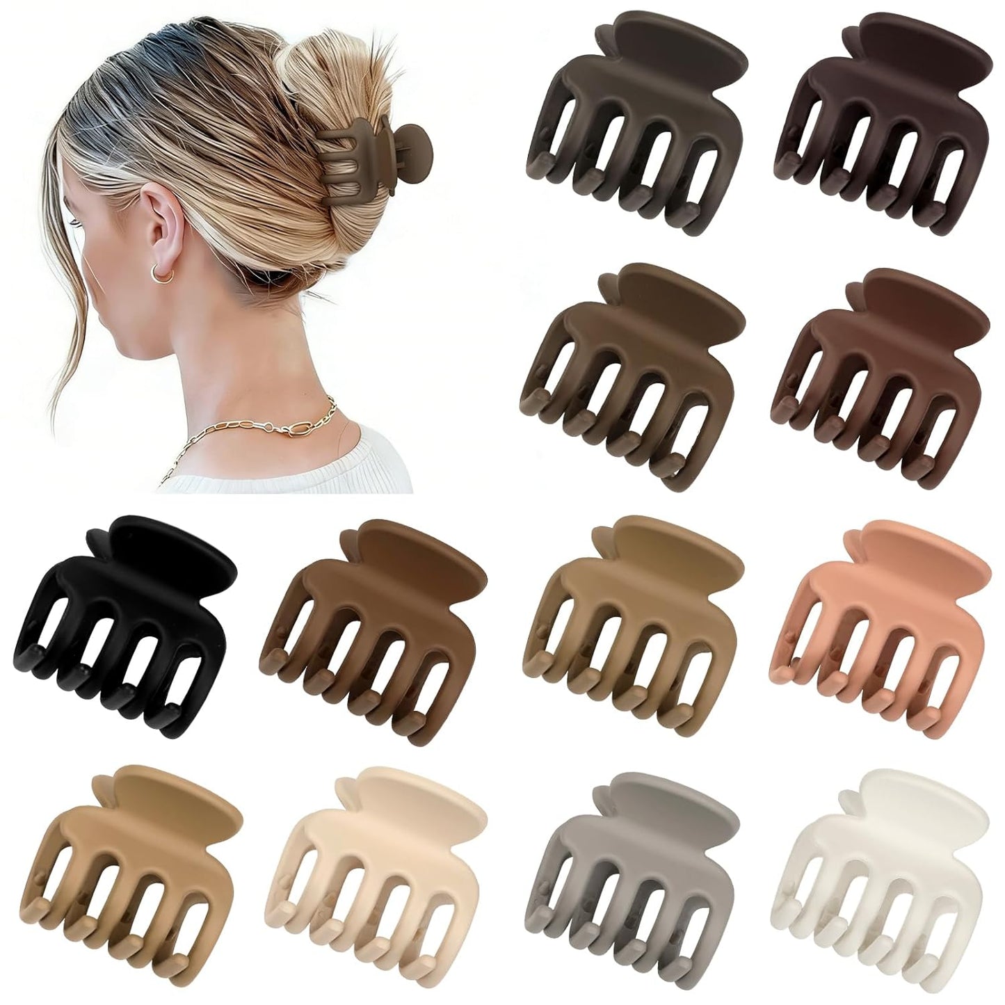 12Pcs Hair Clips for Women - Small Claw Clips for Thin & Thick Hair | Brown 1.8 Inch Hair Accessories