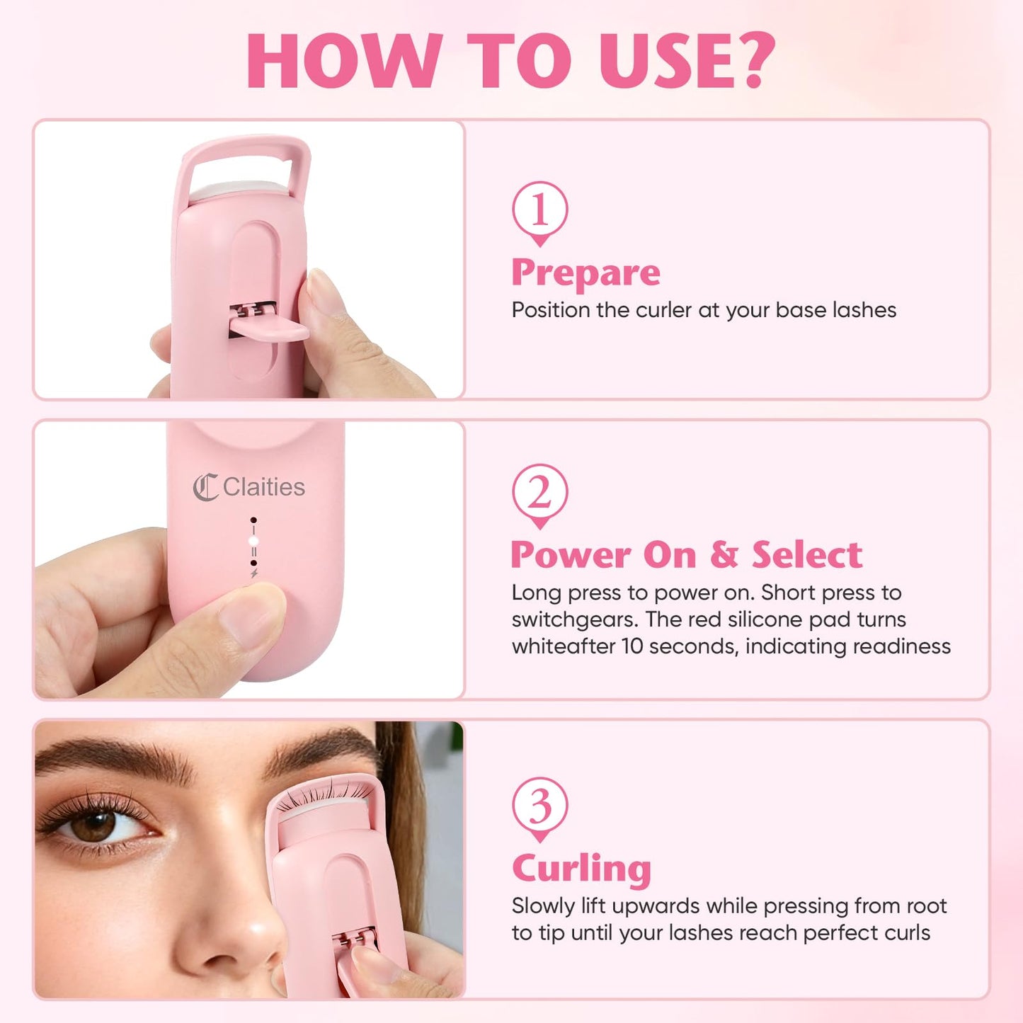 Heated Eyelash Curler - 10s Heat, 3s Curl, Mini Burn-Proof Design with Heat Sensitive Silicone Pad, 24H Hold to Style Natural Eyelashes Dual-Temp Control & Type-C Recharge