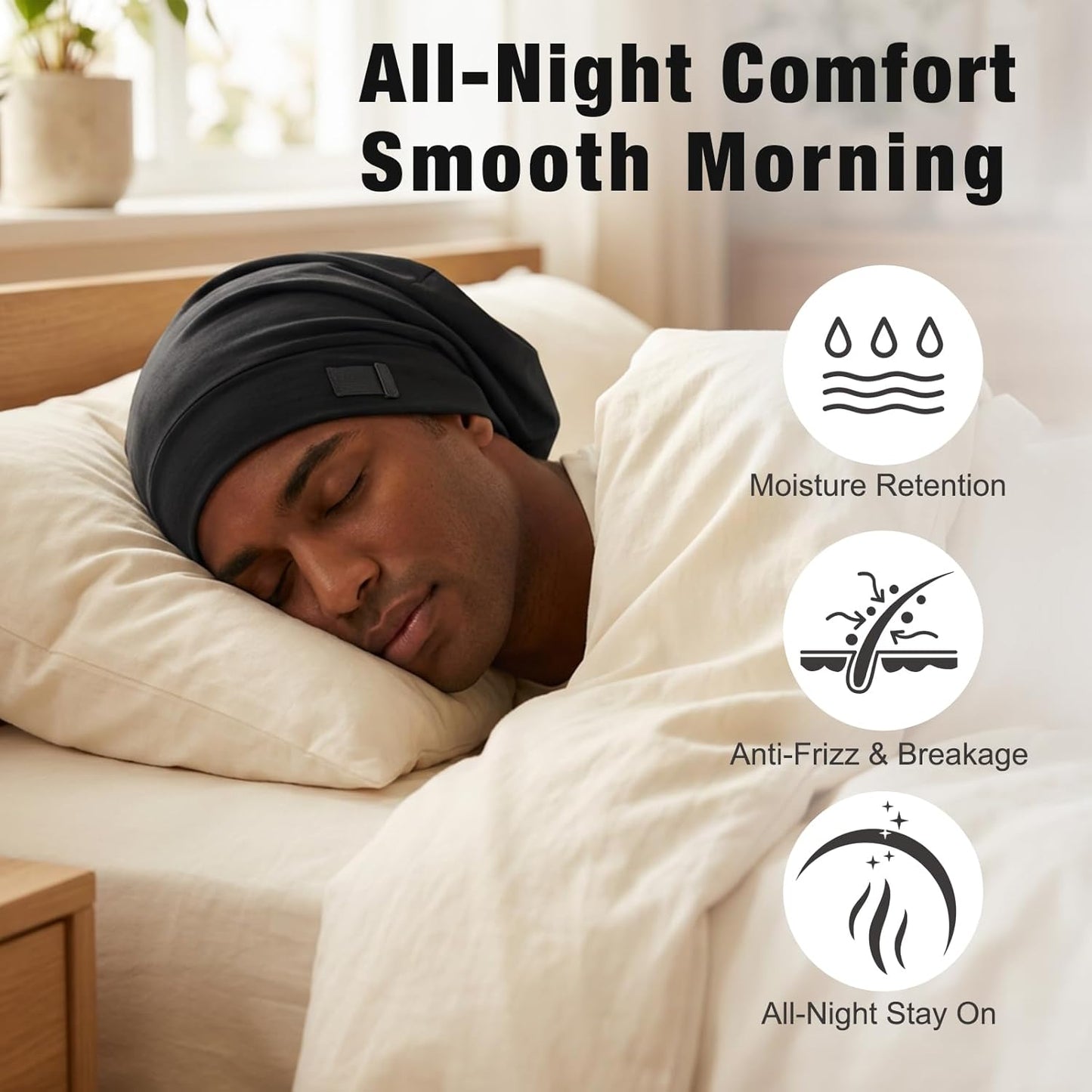 Silk Satin Hair Bonnet for Men - Adjustable Sleep Cap Beanie for Curly Hair | Soft & Breathable Night Hat